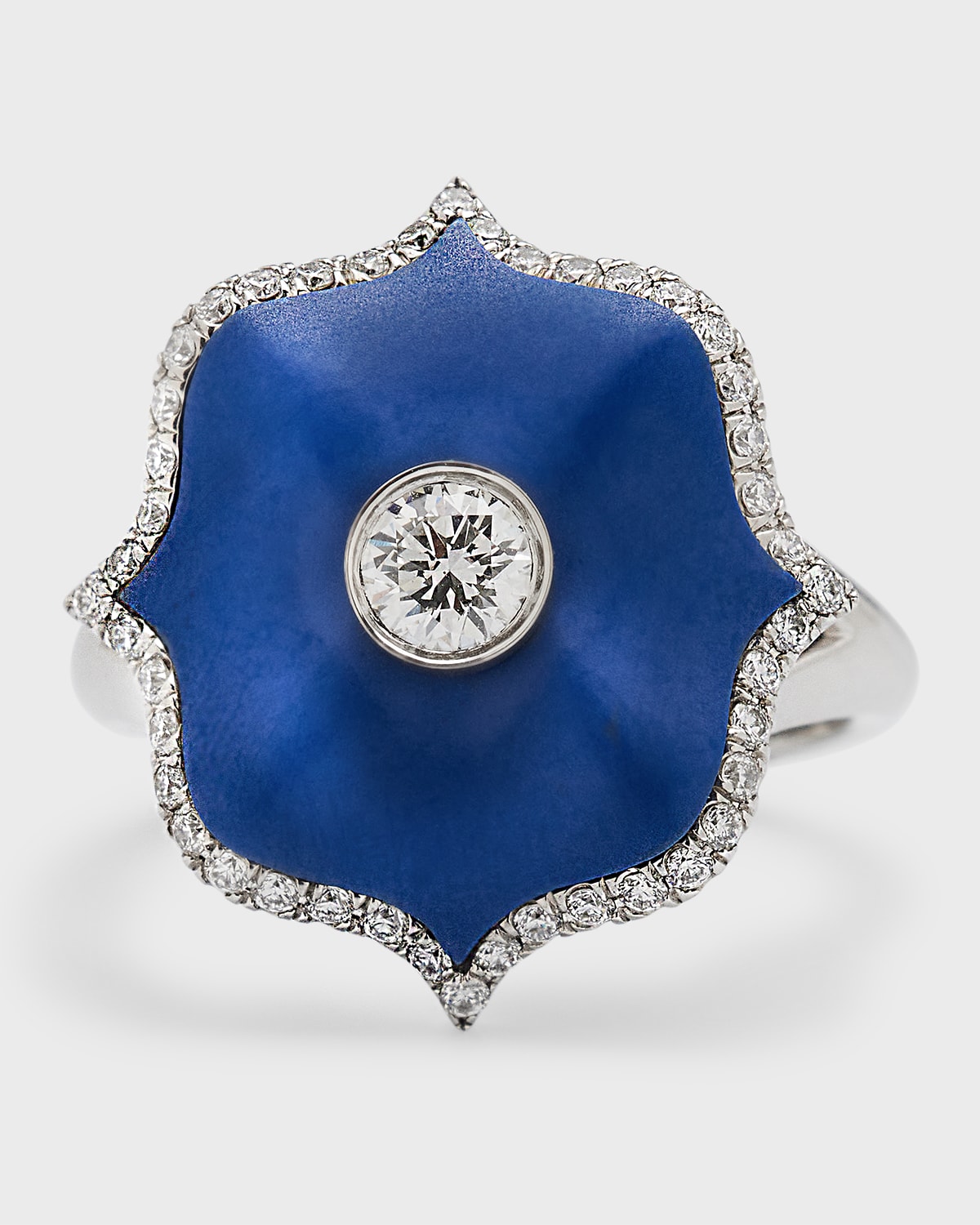 Bayco Platinum, Blue Ceramic and Round Diamond Ring, Size 6