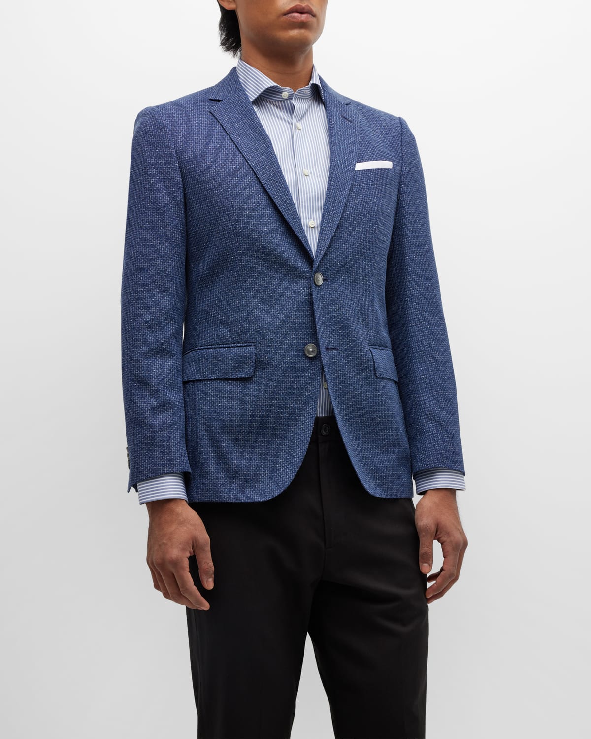 Shop Hugo Boss Men's Wool-silk Notch Lapel Sport Coat In Dk Bu