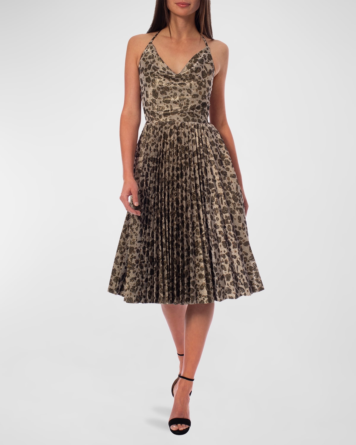 HELSI Coleen Pleated Cheetah-Print Cowl-Neck Dress