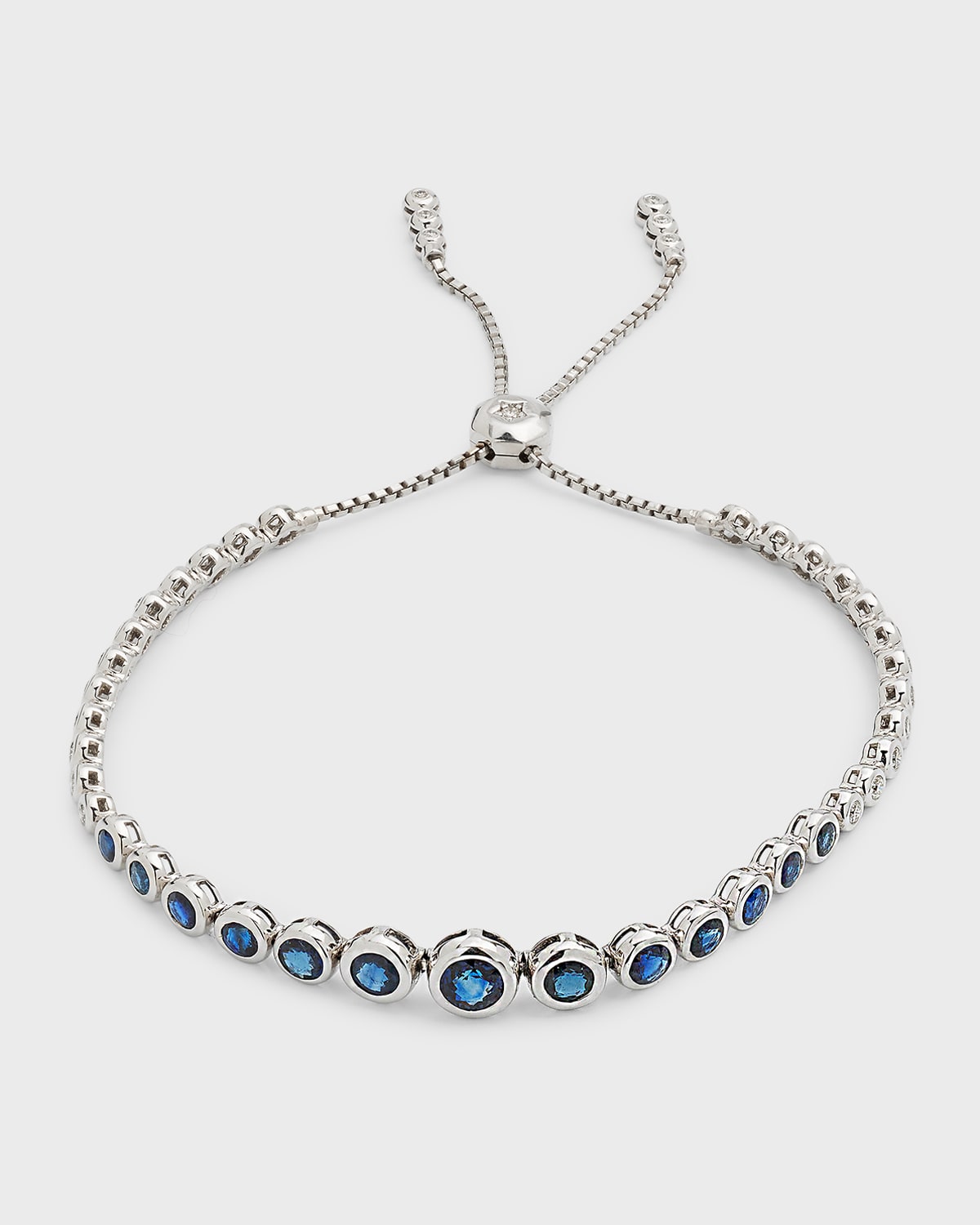 Cassidy Diamonds 18k White Gold Adjustable Bezel Bracelet With Diamonds And Blue Sapphire