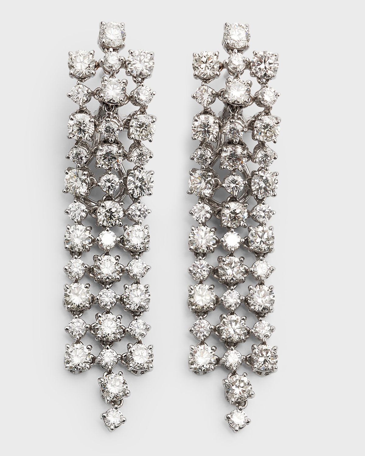 18K White Gold 3-Row Diamond Chandelier Earrings