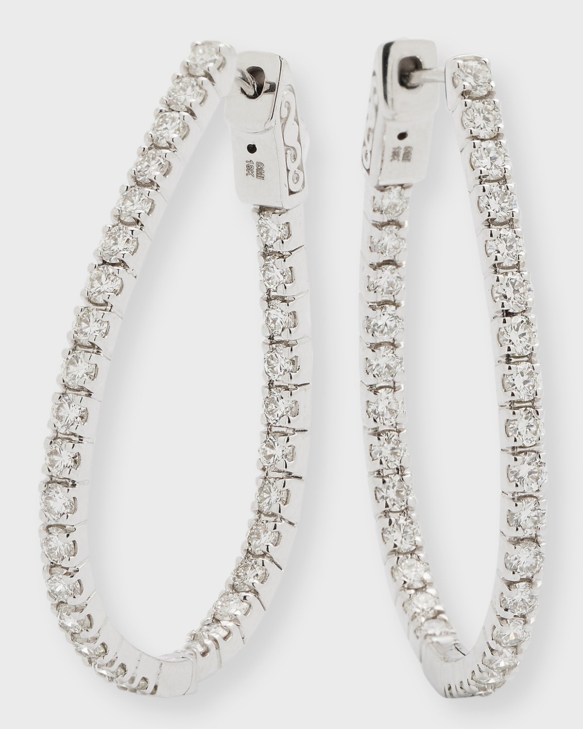 18K White Diamond Inside-Out Oval Hoop Earrings