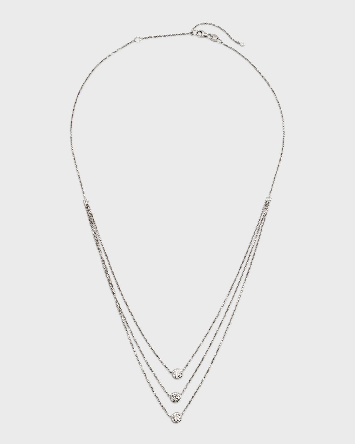 18K White Gold 3-Bezel Diamond Necklace