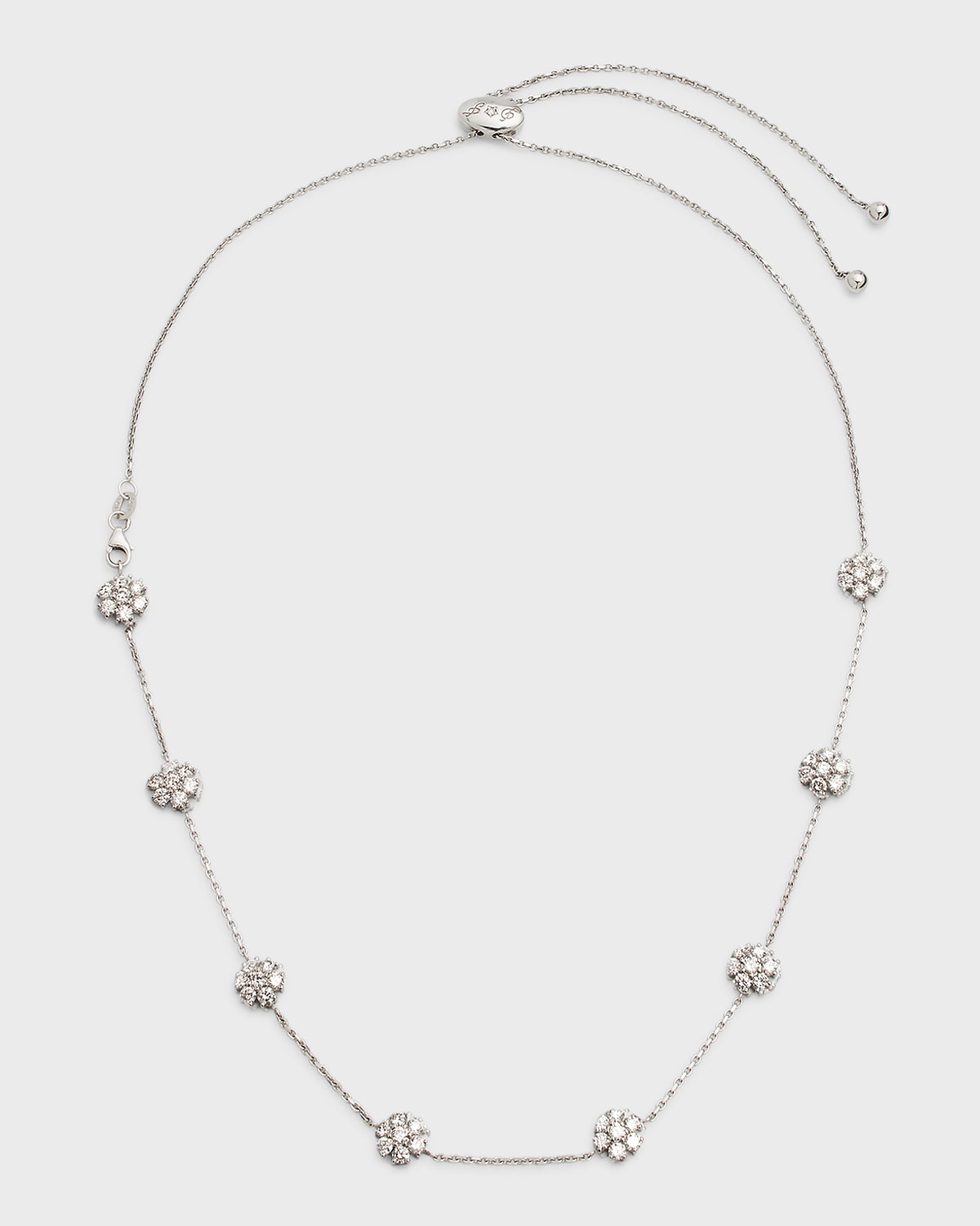 18K White Gold 8-Flower Necklace w/ Diamonds