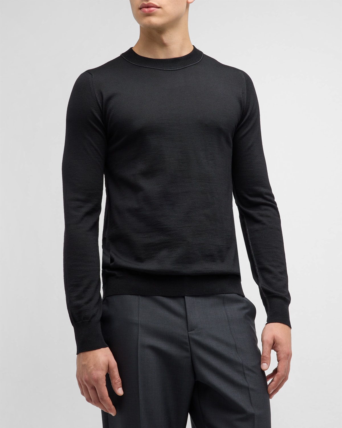Shop Maison Margiela Men's Wool-cotton Sweater With Piping In Black