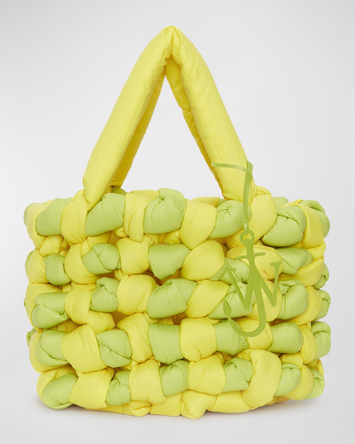 Jw Anderson Knotted Puffy Nylon Tote Bag In Lime Green Yellow