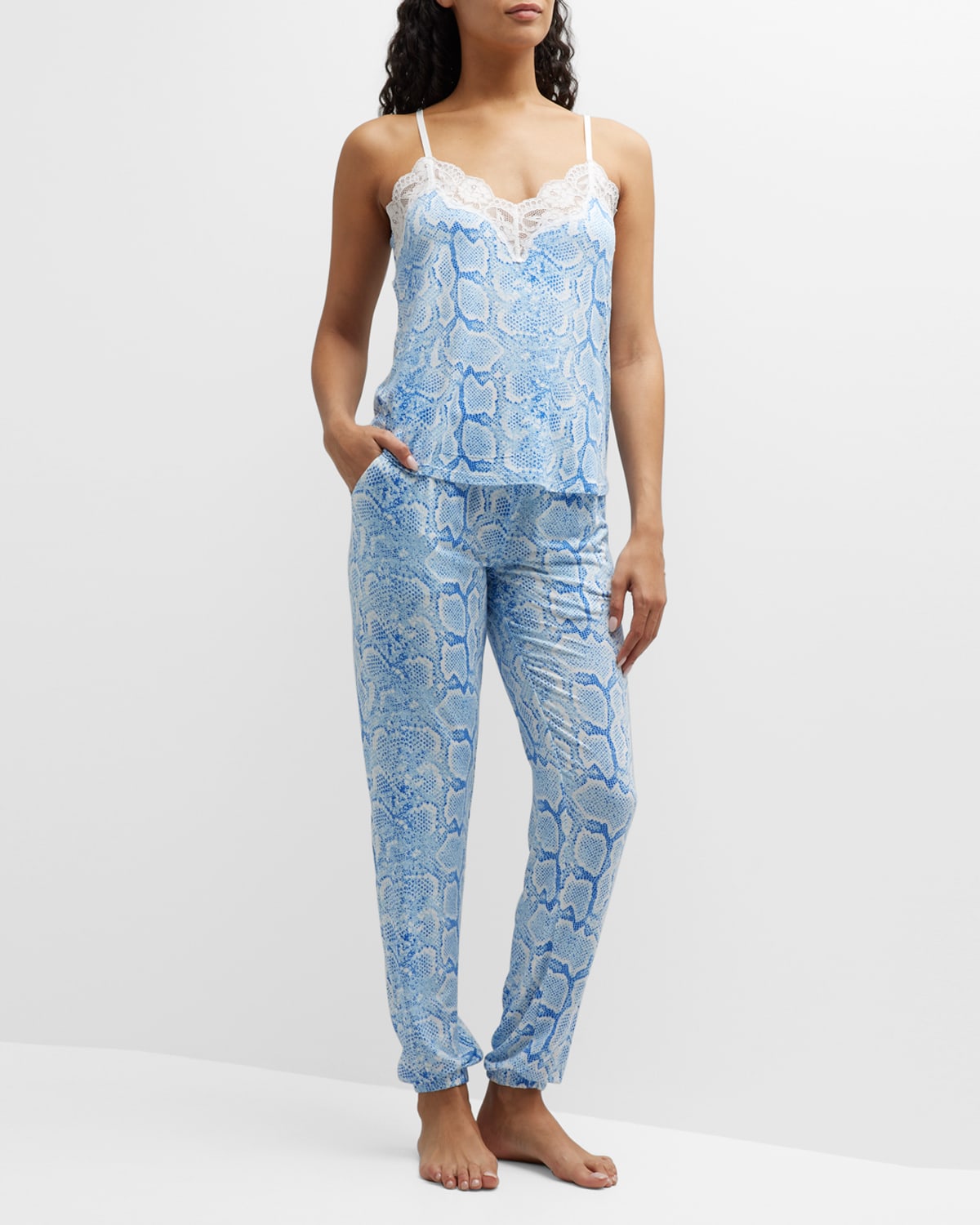 Feelin Snakey Printed Lace-Trim Pajama Set