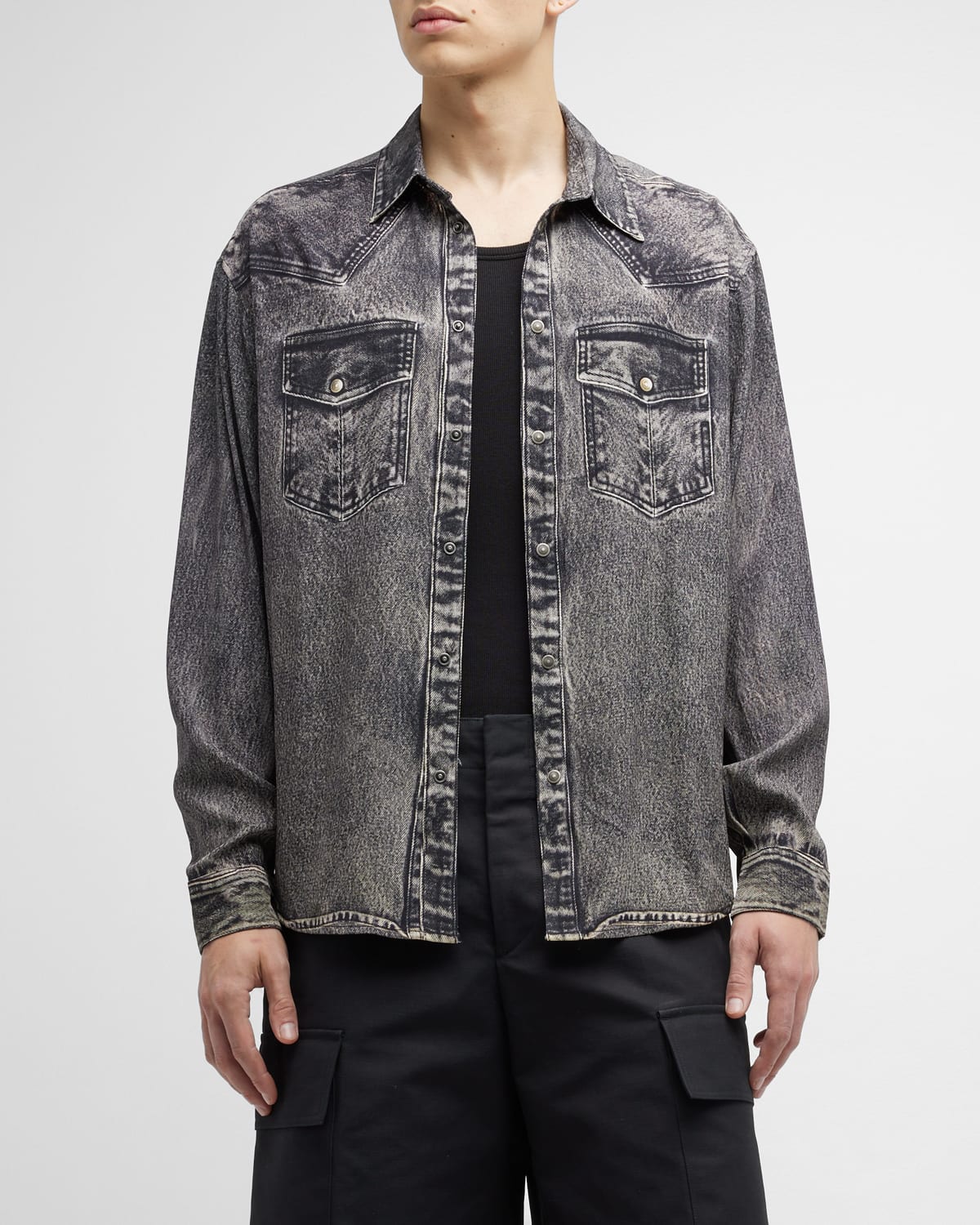 Diesel Men's S-gils-dnm Trompe L'oeil Sport Shirt In Grey