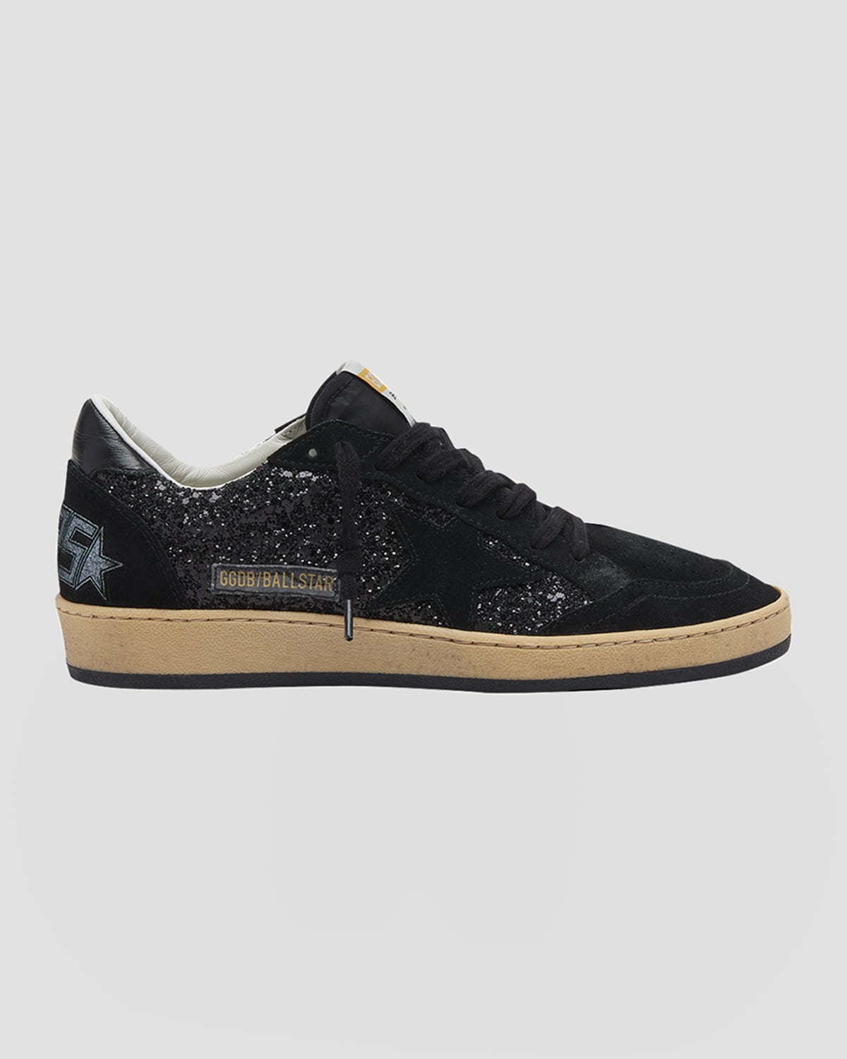 Shop Golden Goose Ball Star Glitter And Suede Low-top Sneakers In Black