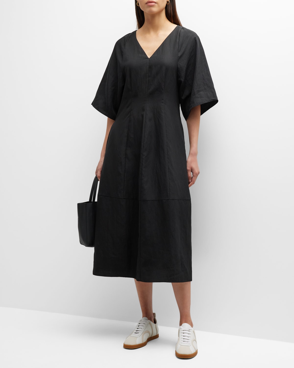 Vince V-neck Flutter Sleeve Midi Dress In Black - 001blk