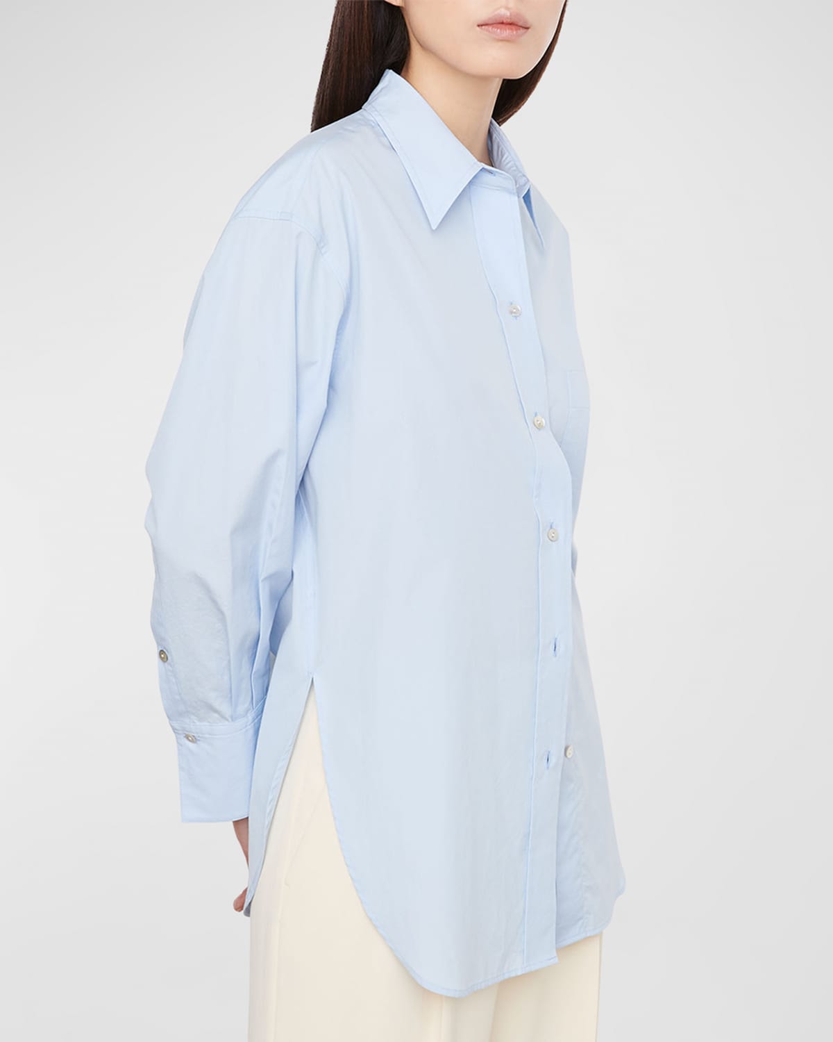 Shop Vince Oversized Long-sleeve Cotton Popln Shirt In Lt Kyanite