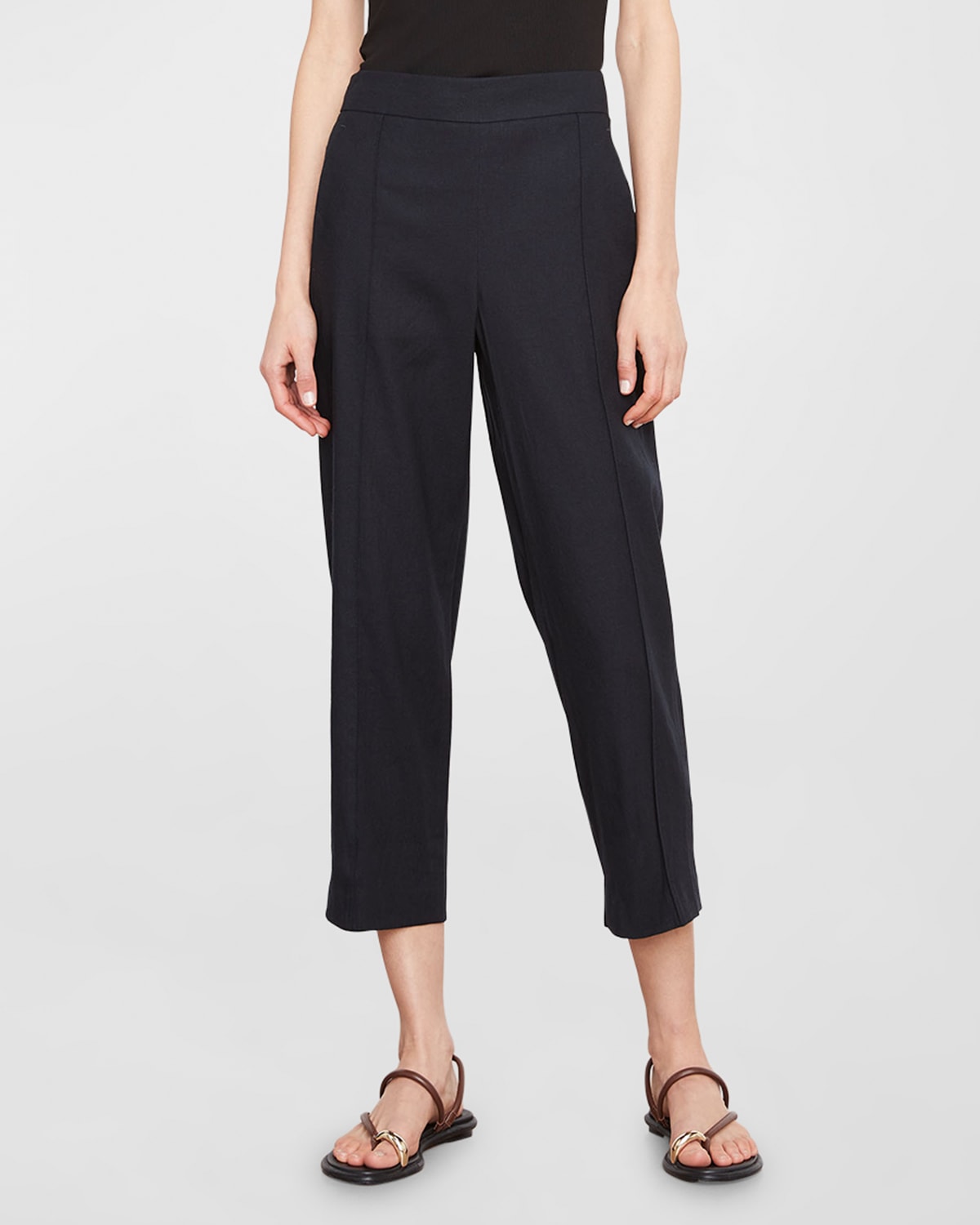 Vince Pintuck Tapered Crop Linen Blend Trousers In Marina