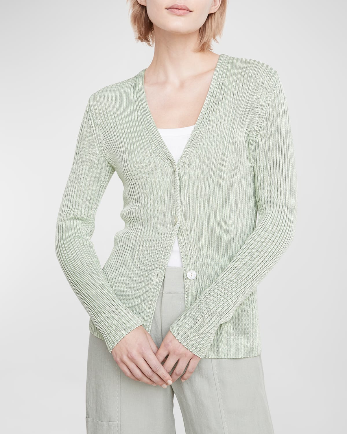 Vince Ribbed Button-front Cutaway Cardigan In Chestnut - 240cht