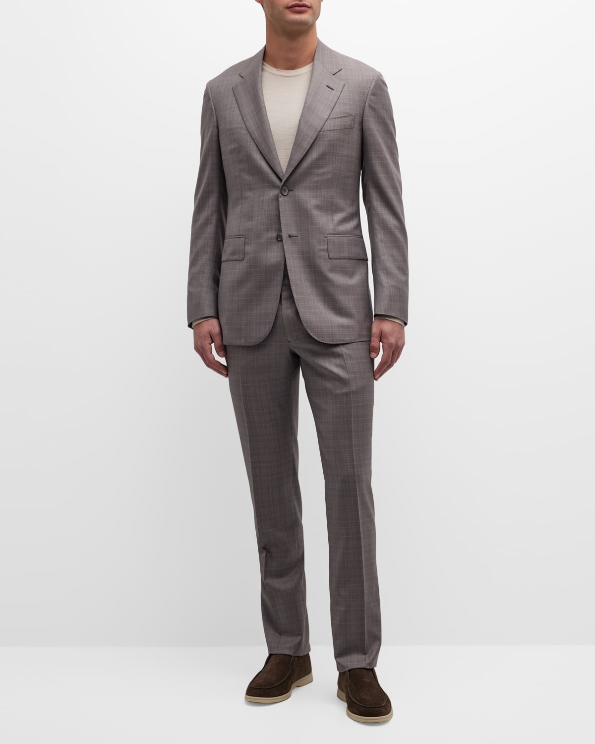 Beige Plaid Two-Piece Wool Suit