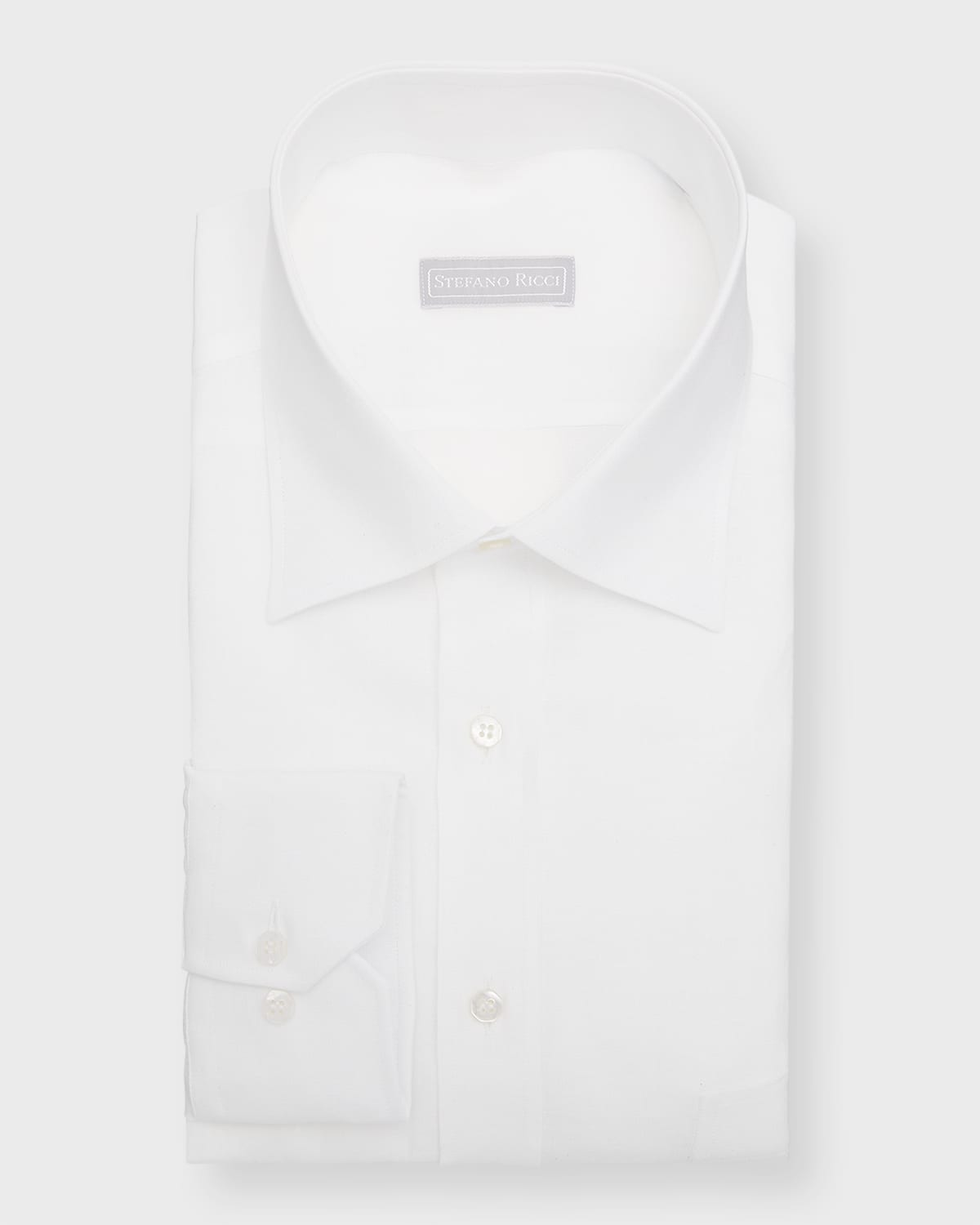 Stefano Ricci Men's Linen Dress Shirt In White