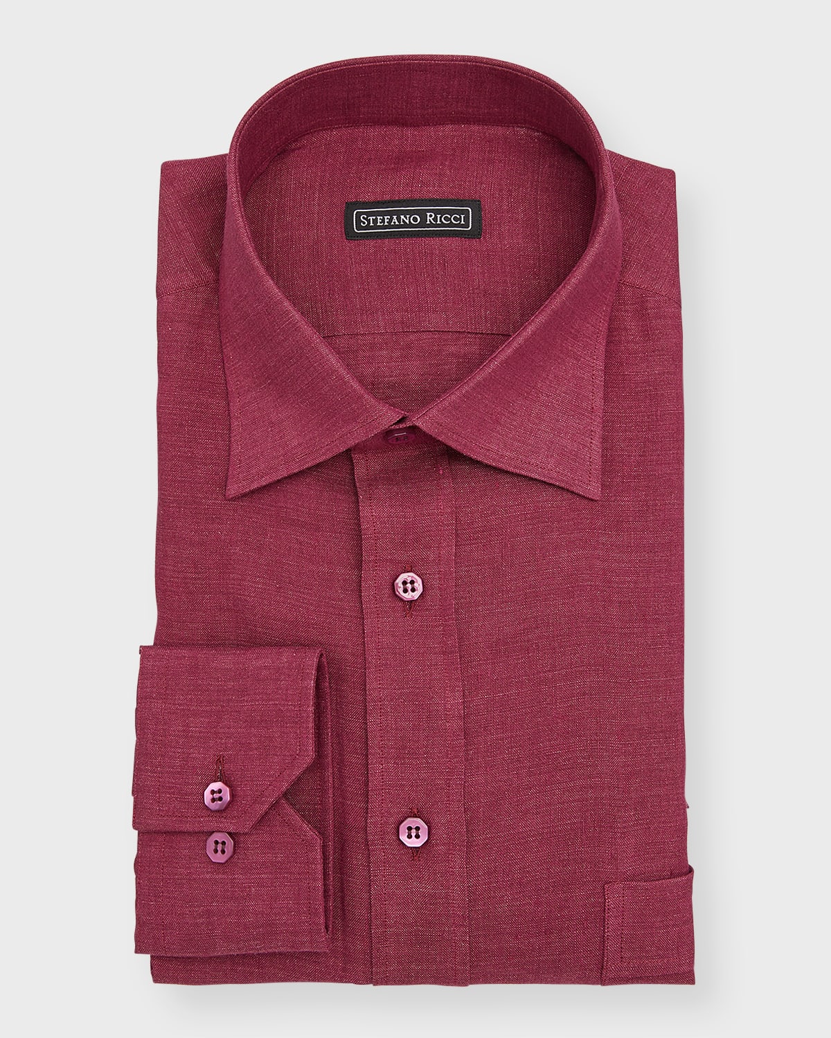 Stefano Ricci Men's Linen Dress Shirt In Dark Red