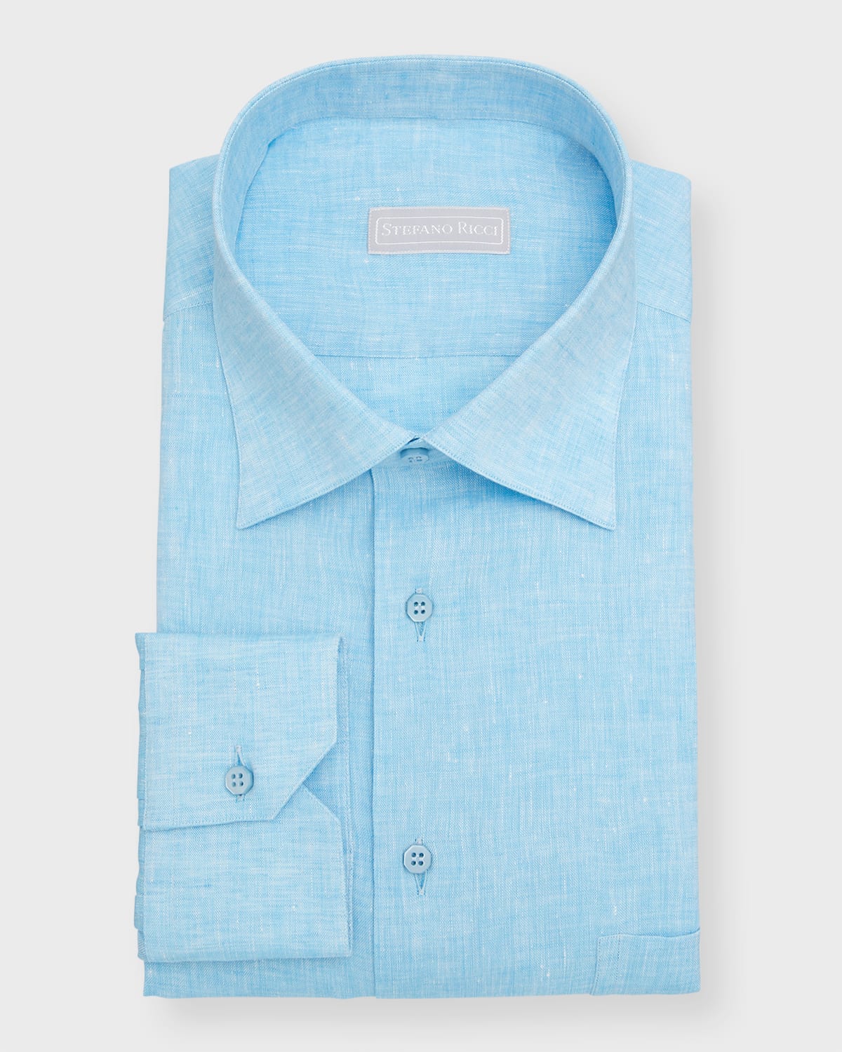 Stefano Ricci Men's Linen Dress Shirt In Turquoise