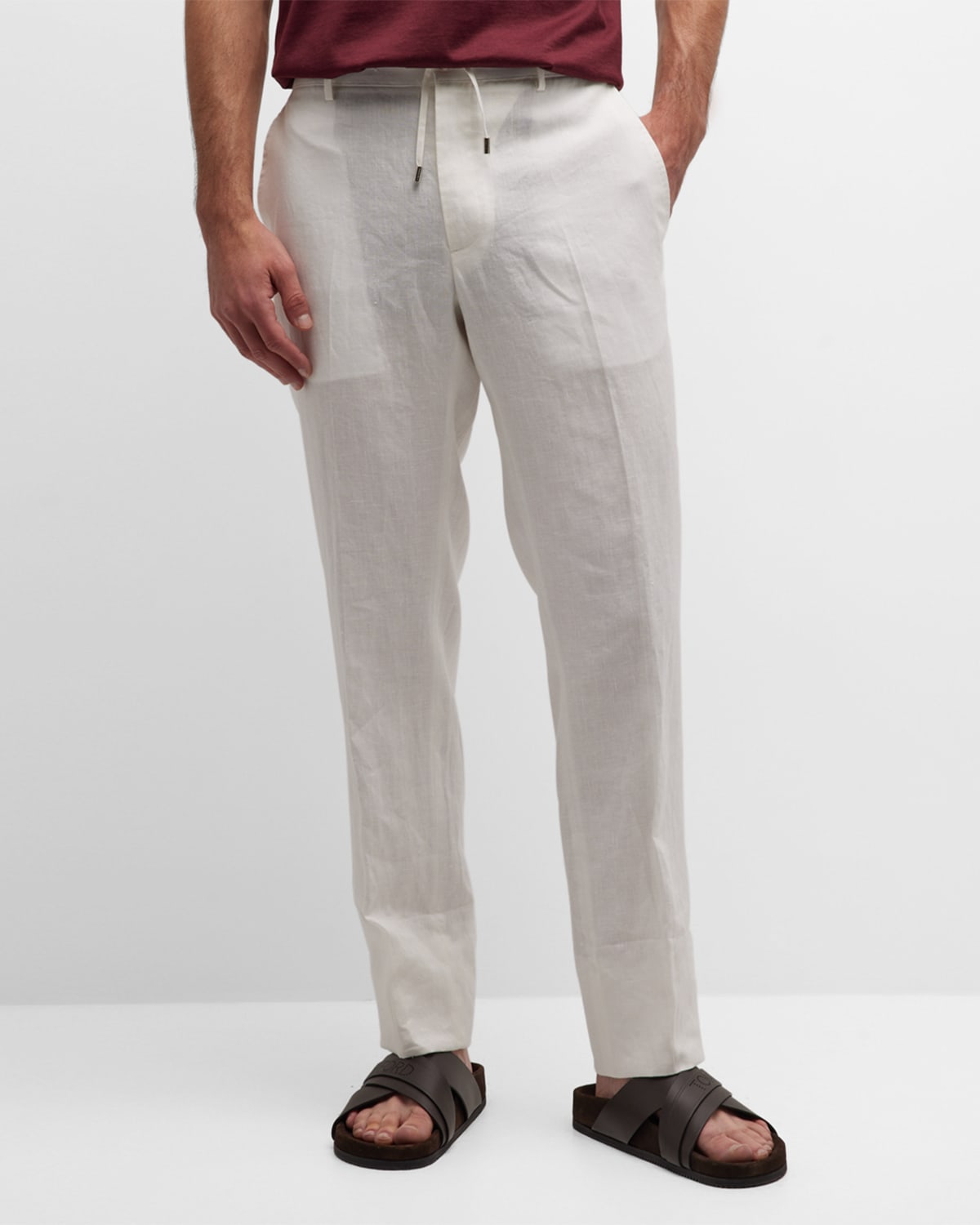 Stefano Ricci Men's Linen Drawstring Sport Trousers In White