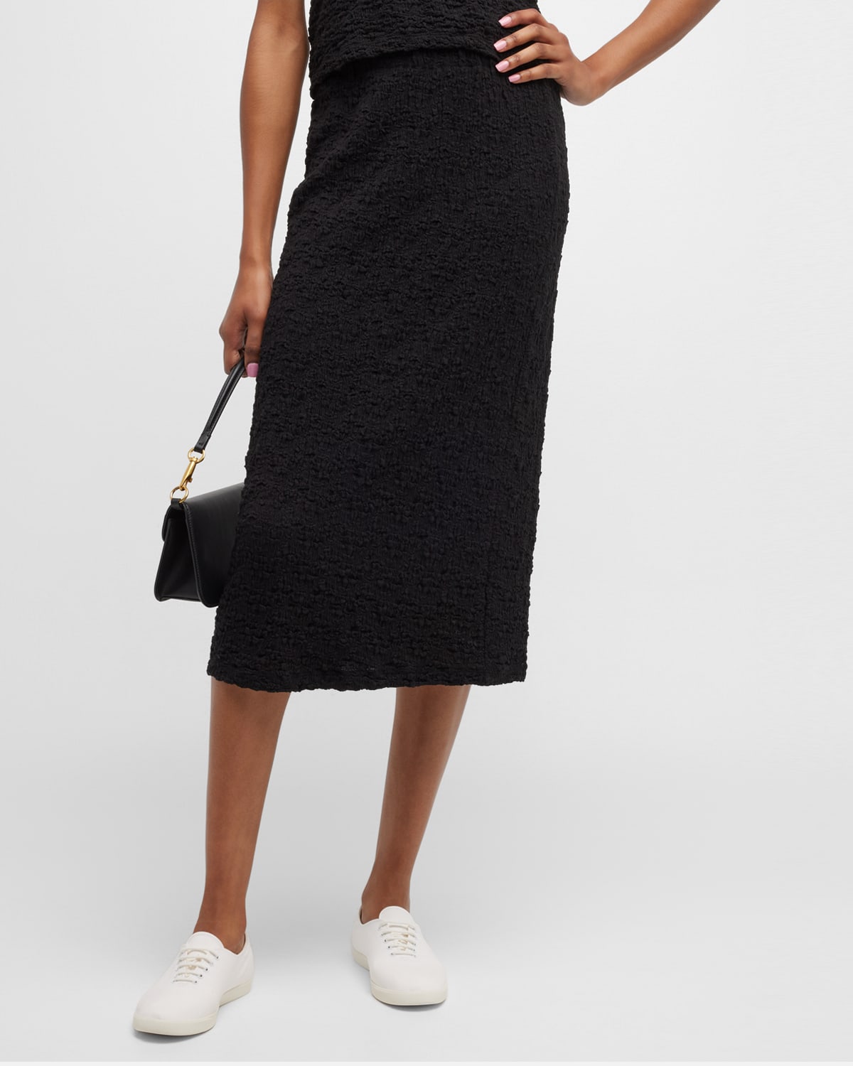 Vince Smocked Cotton Blend Midi Skirt In Black - 001blk