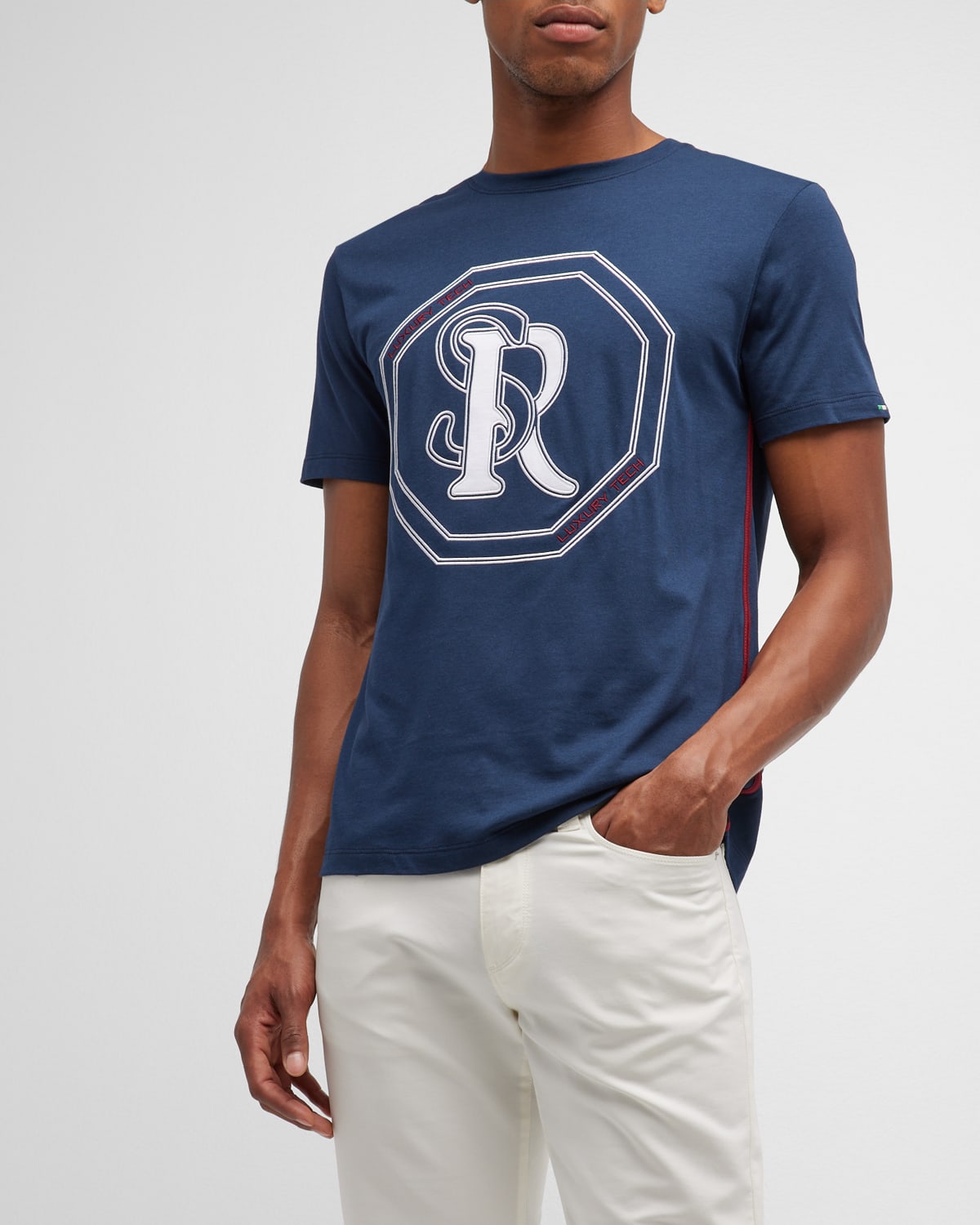 Stefano Ricci Men's Embroidered Logo T-shirt In Navy