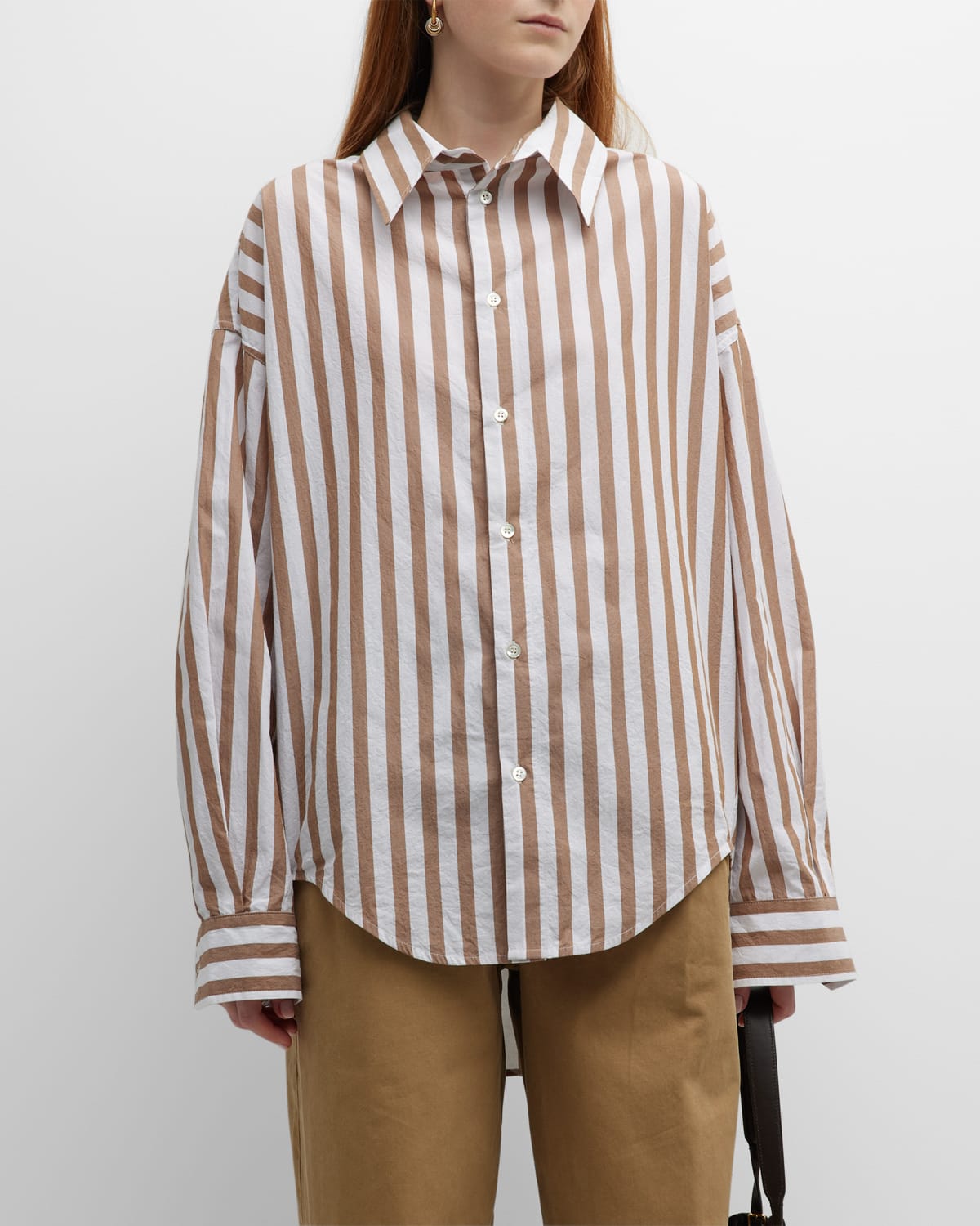 Fortela Amy Striped Collared Shirt In Brown