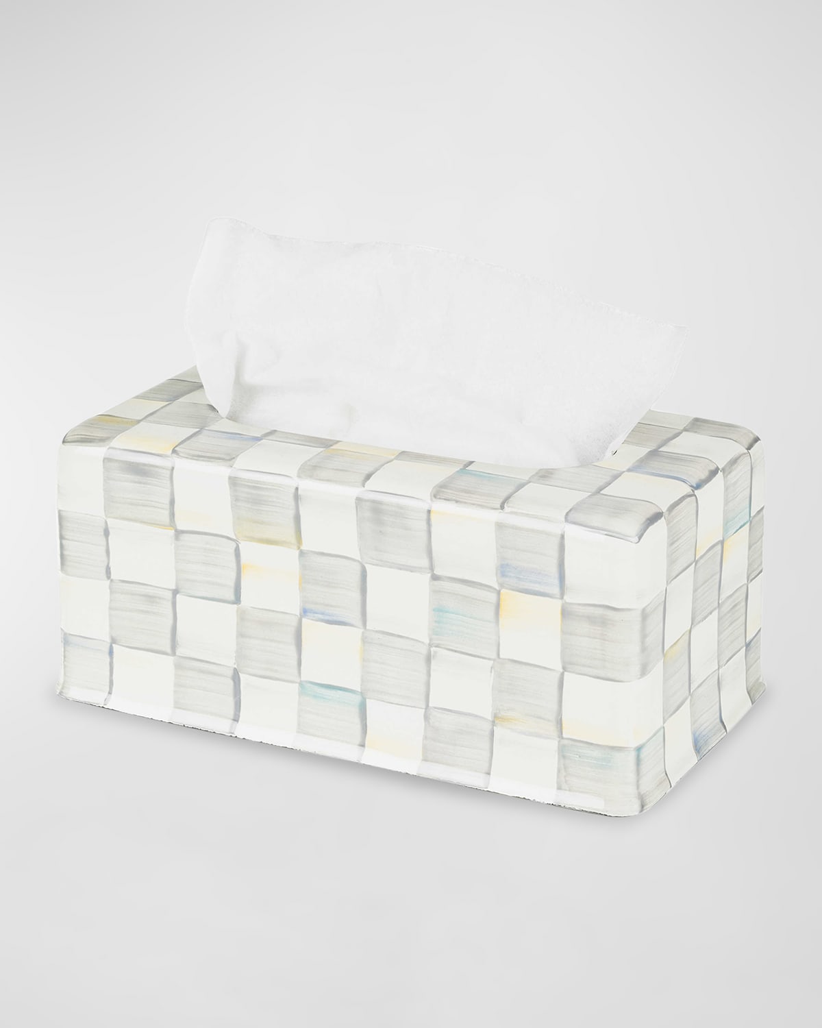 Mackenzie-childs Check Painted Steel Tissue Box Cover In White