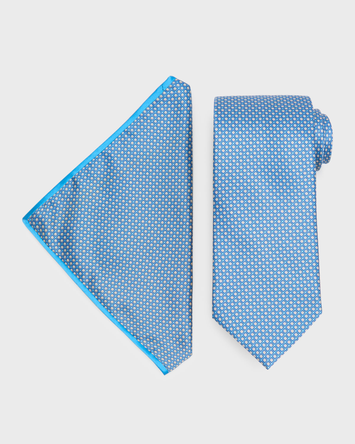 Stefano Ricci Men's Silk Tie And Pocket Square Set In Blue