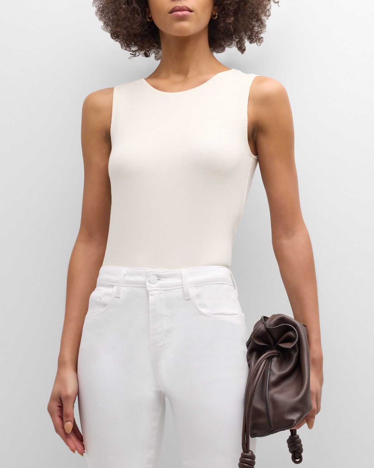 L Agence Shelly Scoop-neck Tank Top In White