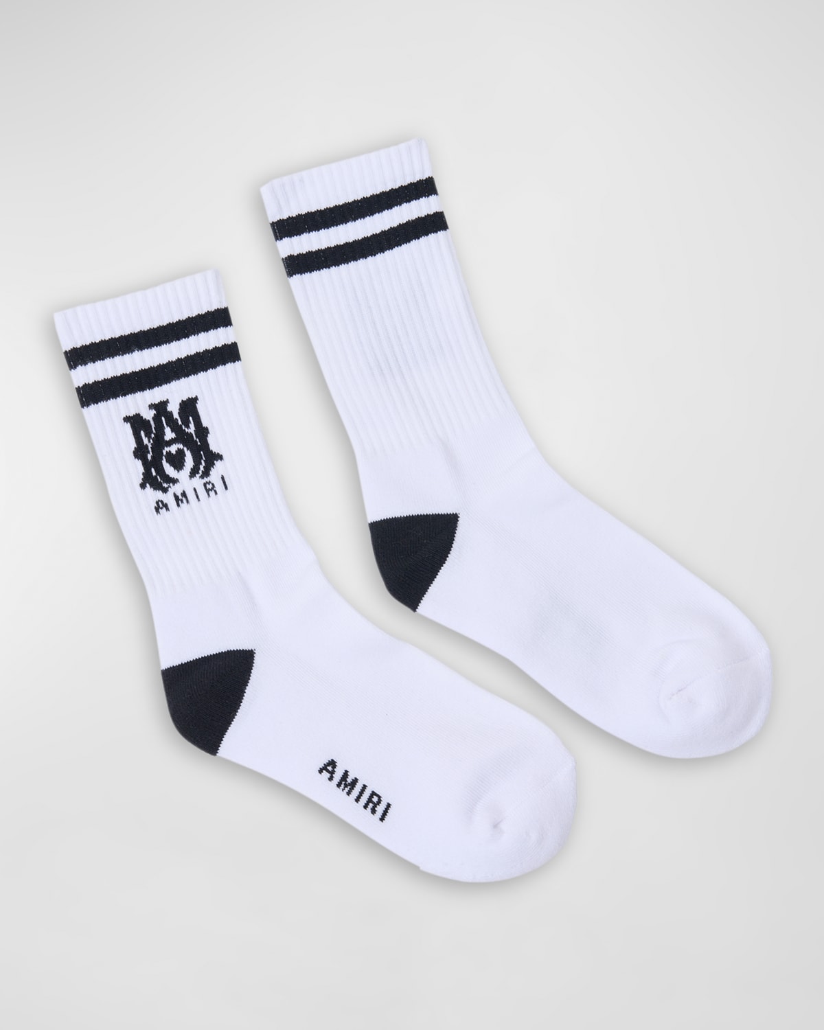 Amiri Ribbed Logo Athletic Socks In White Black-cotto