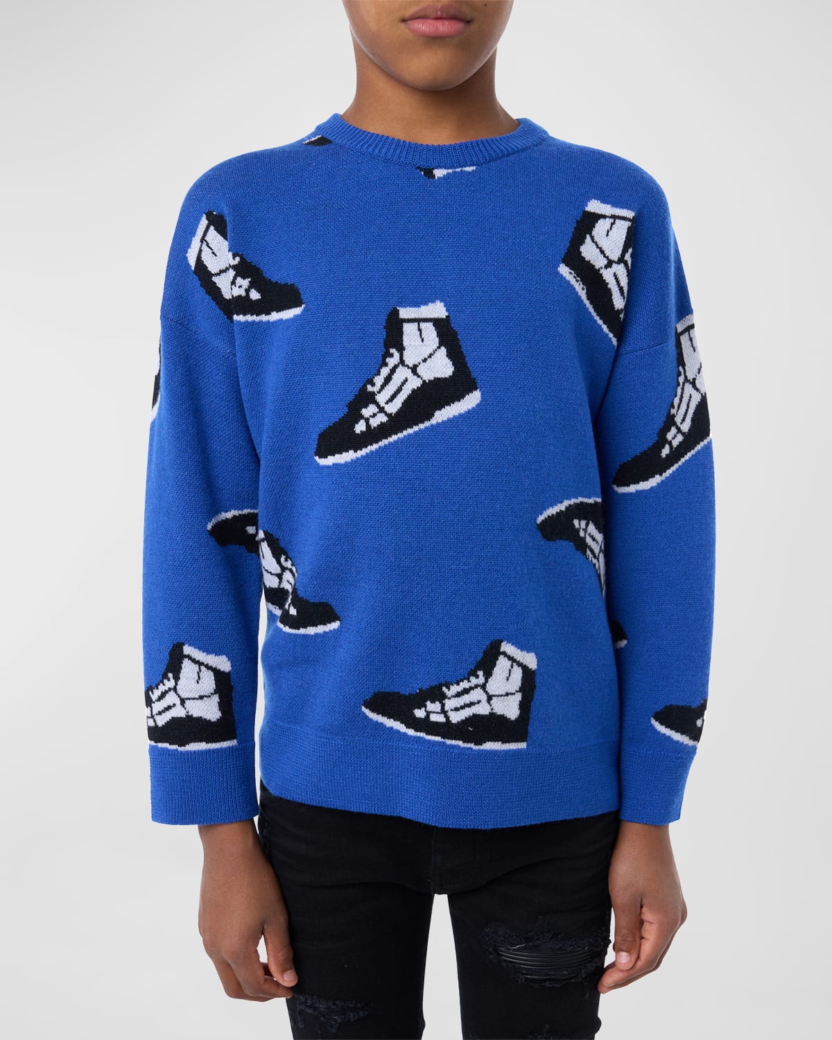 Boy's Sneaker Intarsia Crewneck Sweater, Size 4-12