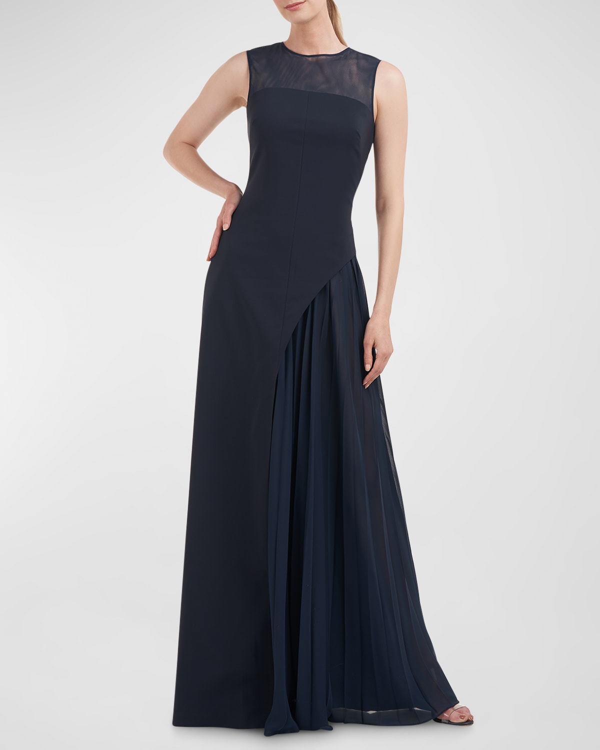 Kay Unger New York Layered A-Line Crepe Illusion Gown