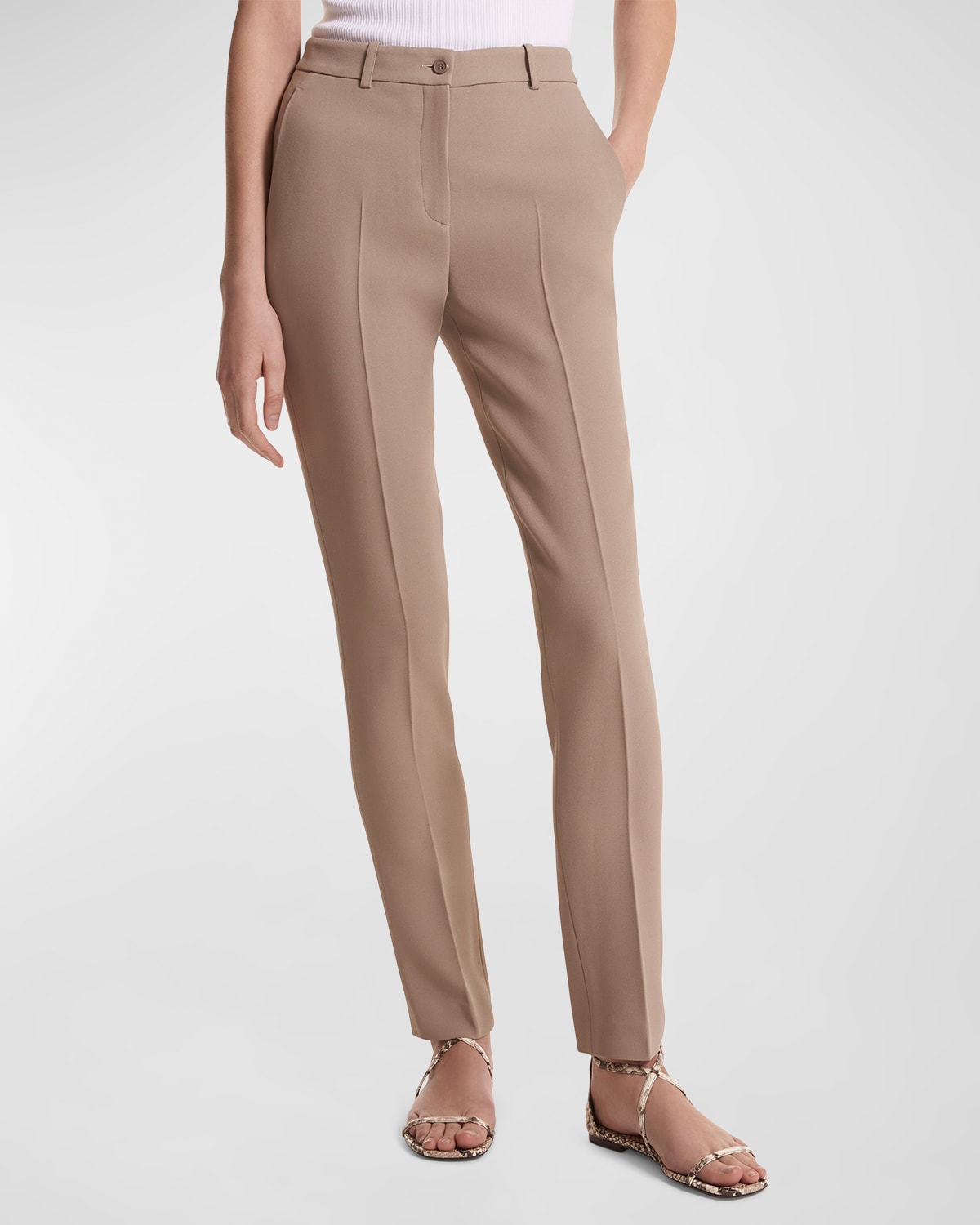 Michael Kors Samantha Double Crepe Sablé Slim-leg Pants In Taupe