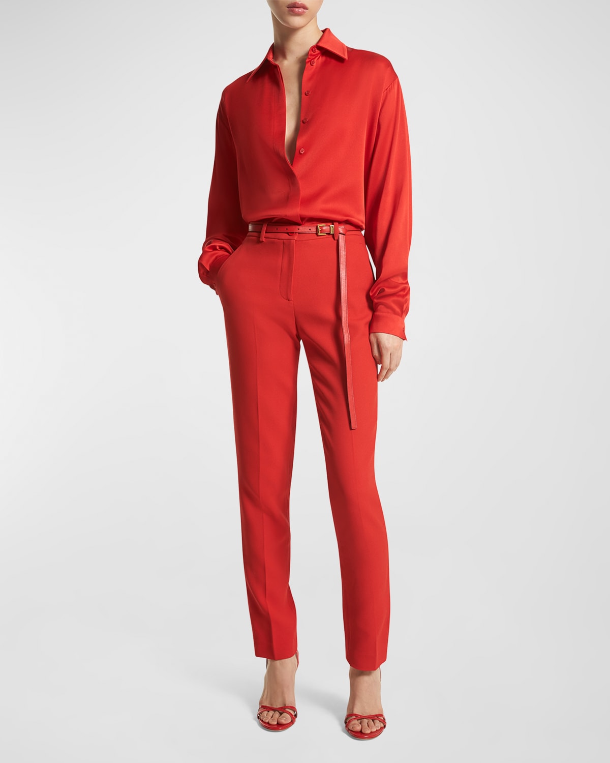 Michael Kors Samantha Double Crepe Sablé Slim-leg Pants In Poppy