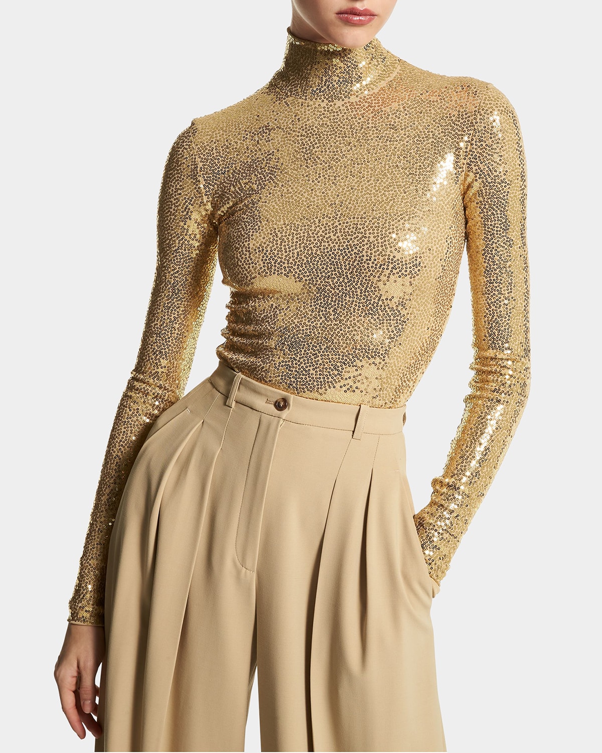 Michael Kors Stretch Matte Jersey Turtleneck Bodysuit With