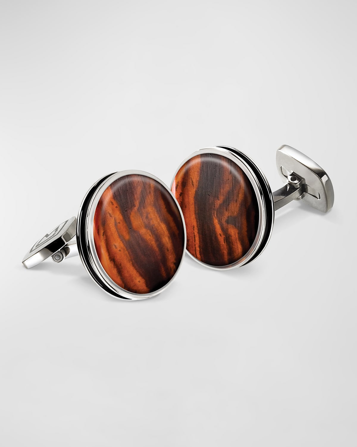 M Clip Men's Cocobolo Wood Round Cufflinks In Stainless Steel/ Cocobolo