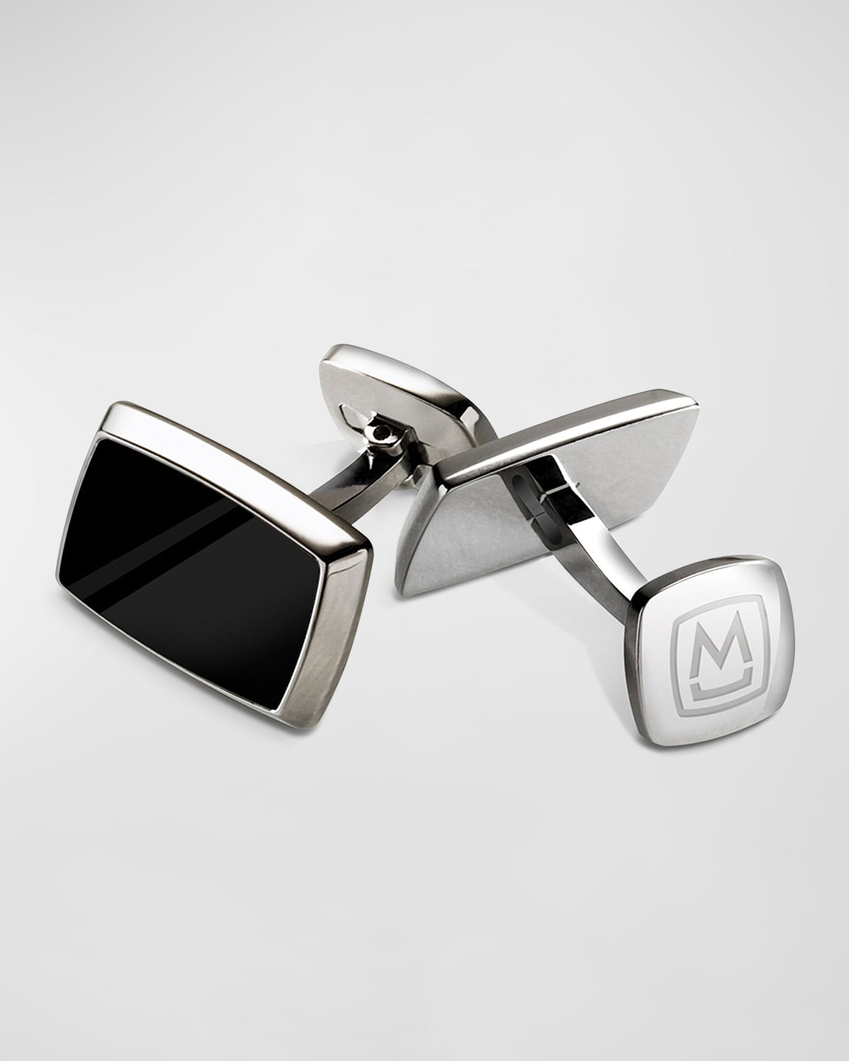 M Clip Men's Black Enamel Rectangle Cufflinks In Silver