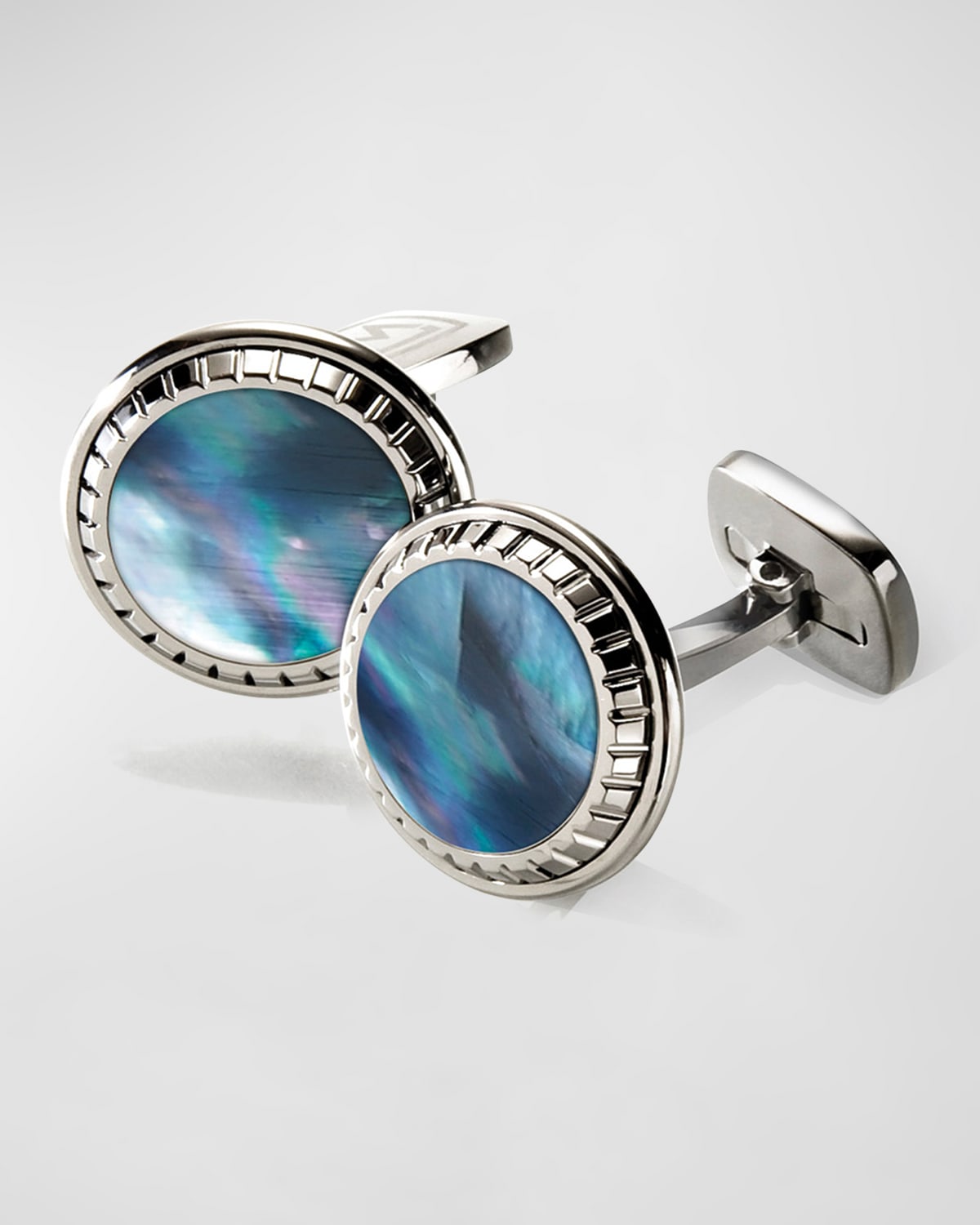 M Clip Men's Gray Mother-of-pearl Round Cufflinks In Stainless Steel/ Pearl