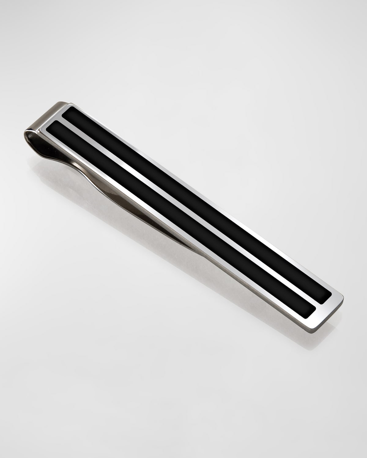 M Clip Men's Black Enamel Tie Bar In Silver