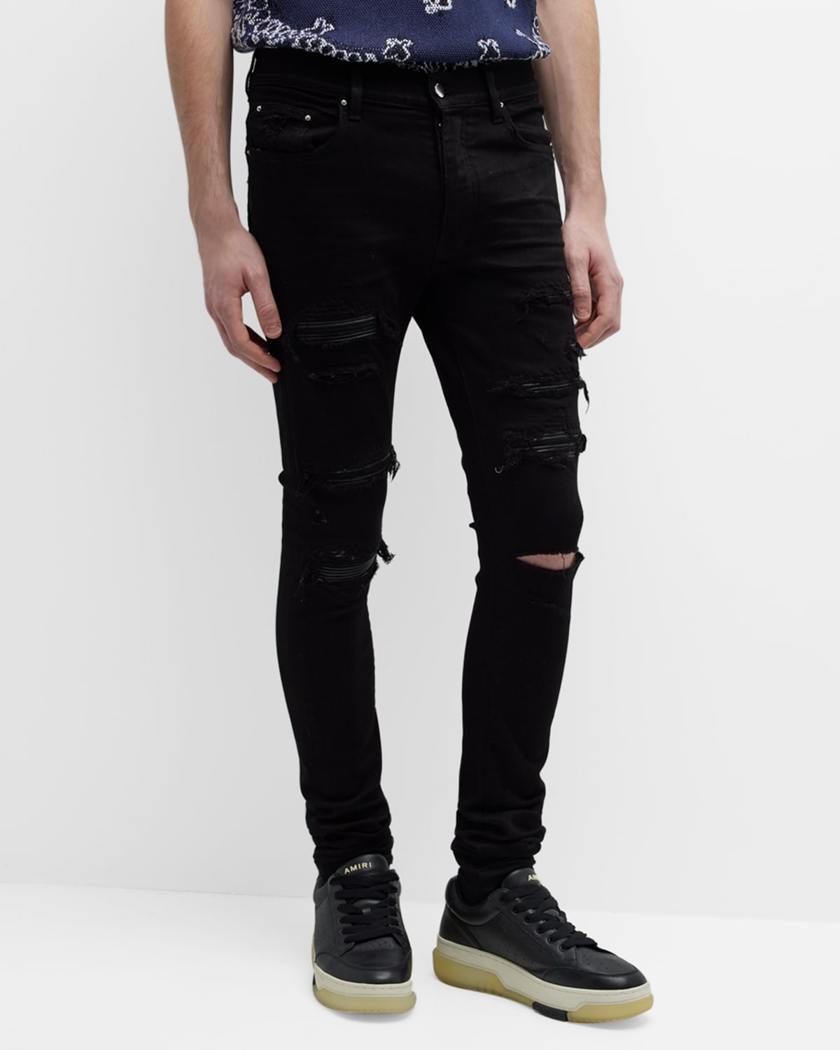 Amiri Men's Leather-patch Thrasher Jeans In Black Od