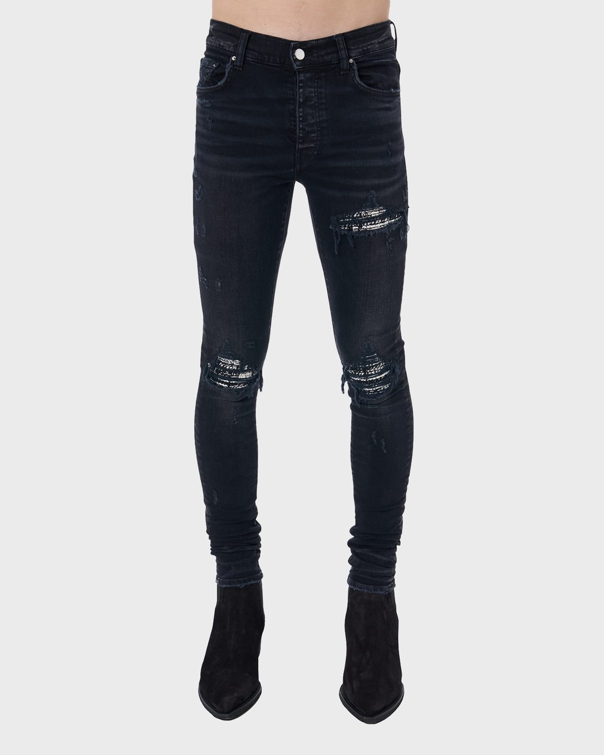 Amiri Ripped Skinny Jeans In Aged Black