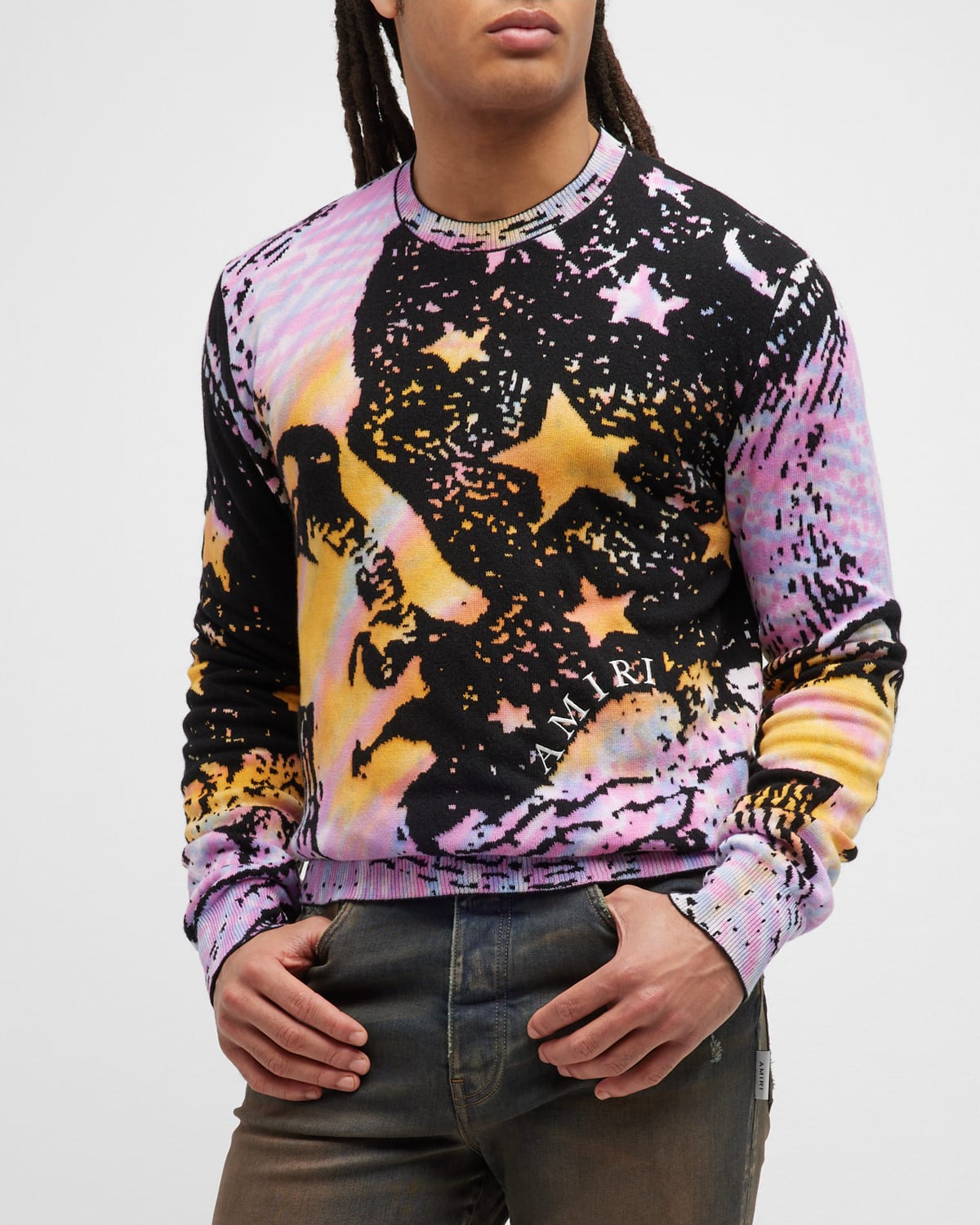 Amiri Men's Tie-dye Moon Cashmere Sweater In Black | ModeSens