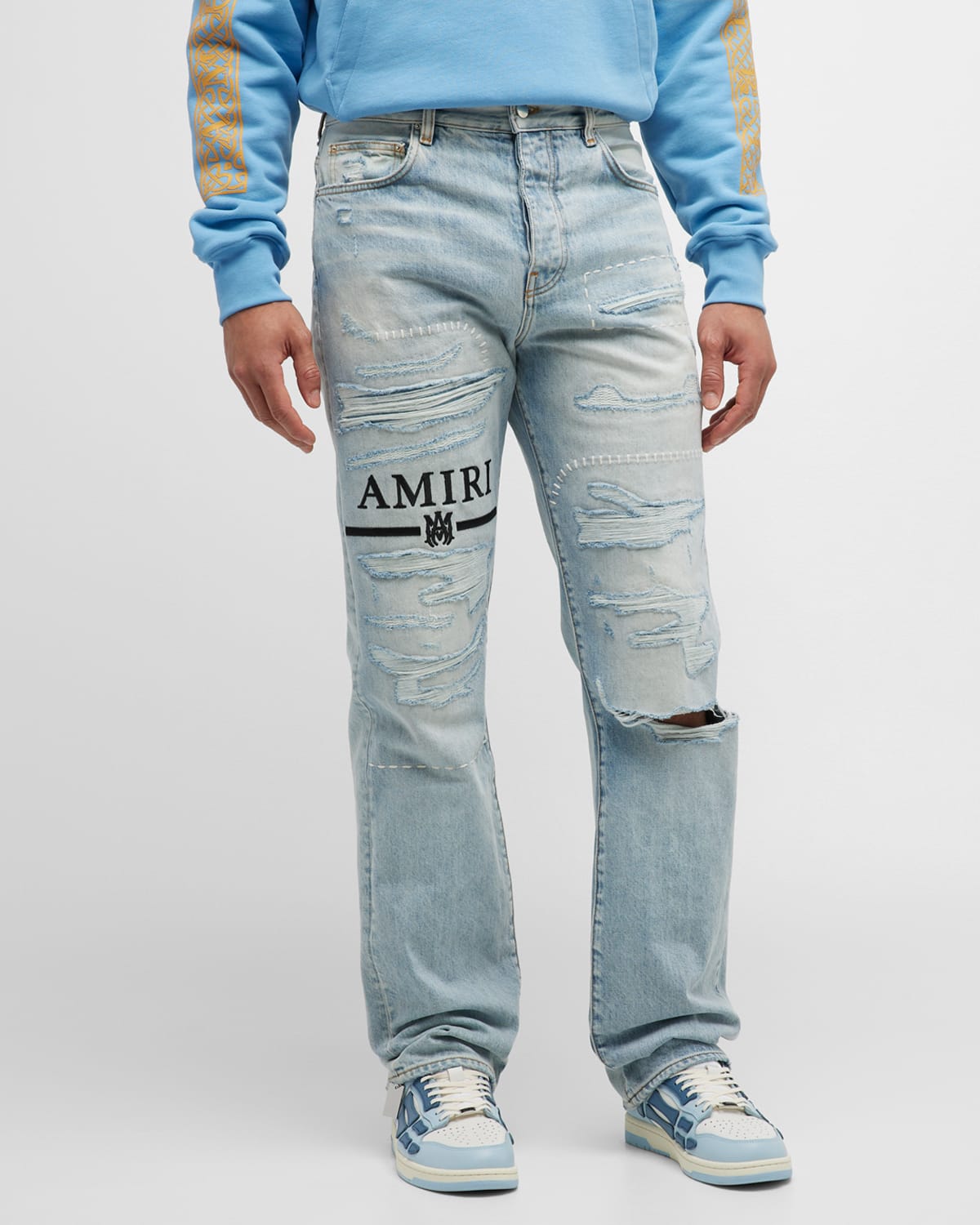 Amiri Men's Ma Bar Logo Straight-leg Jeans In Blue
