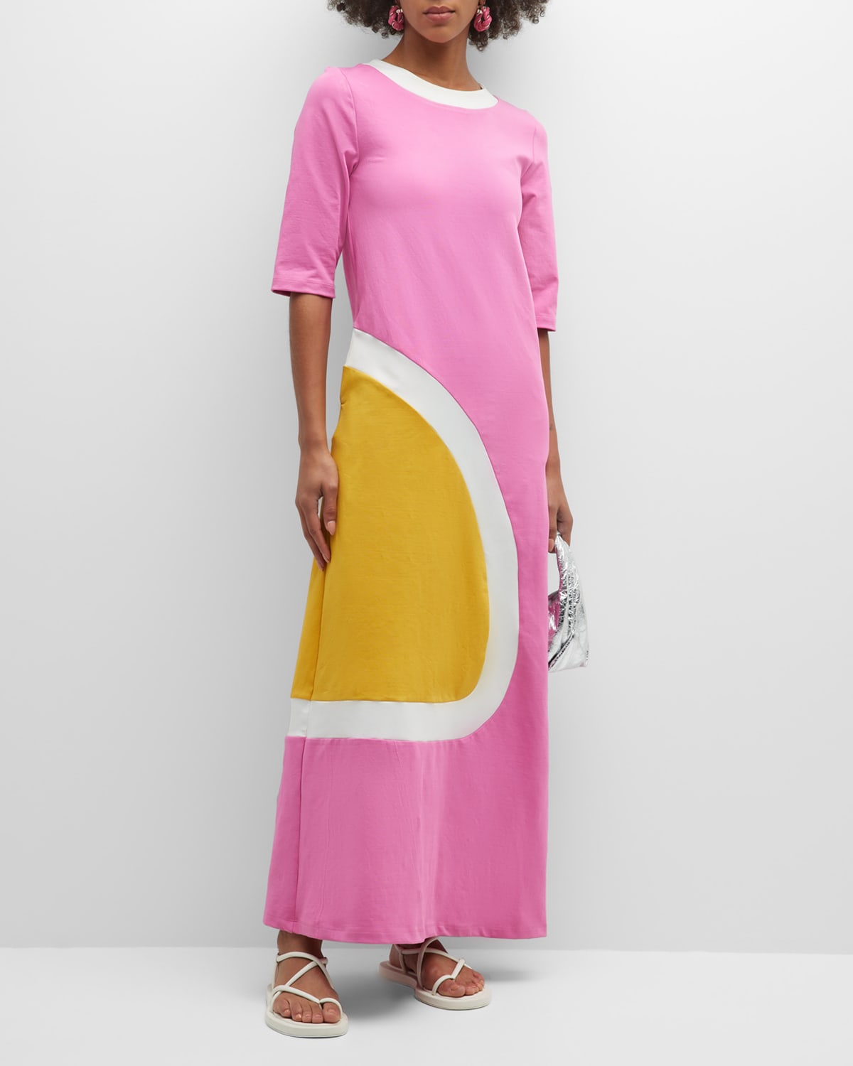 Frances Valentine Groovy Colorblock 3/4-Sleeve Maxi Dress