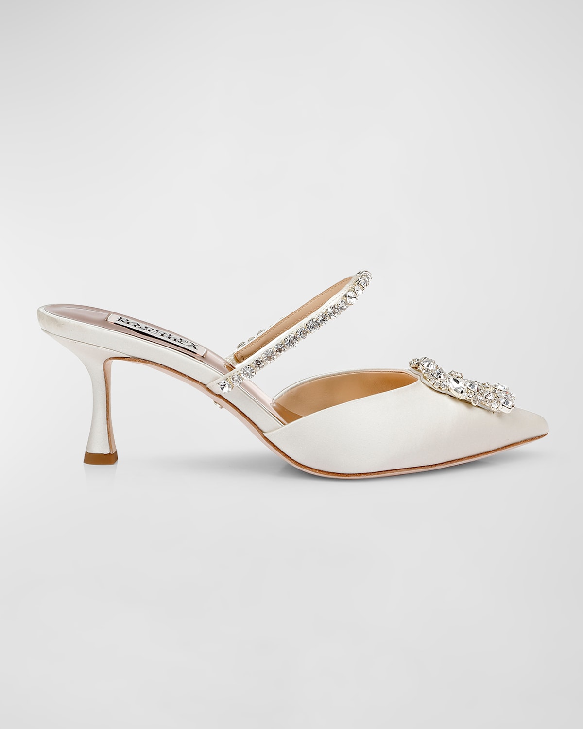 Badgley Mischka Flutter Buckle Embellished Pointed Mules In Ivory