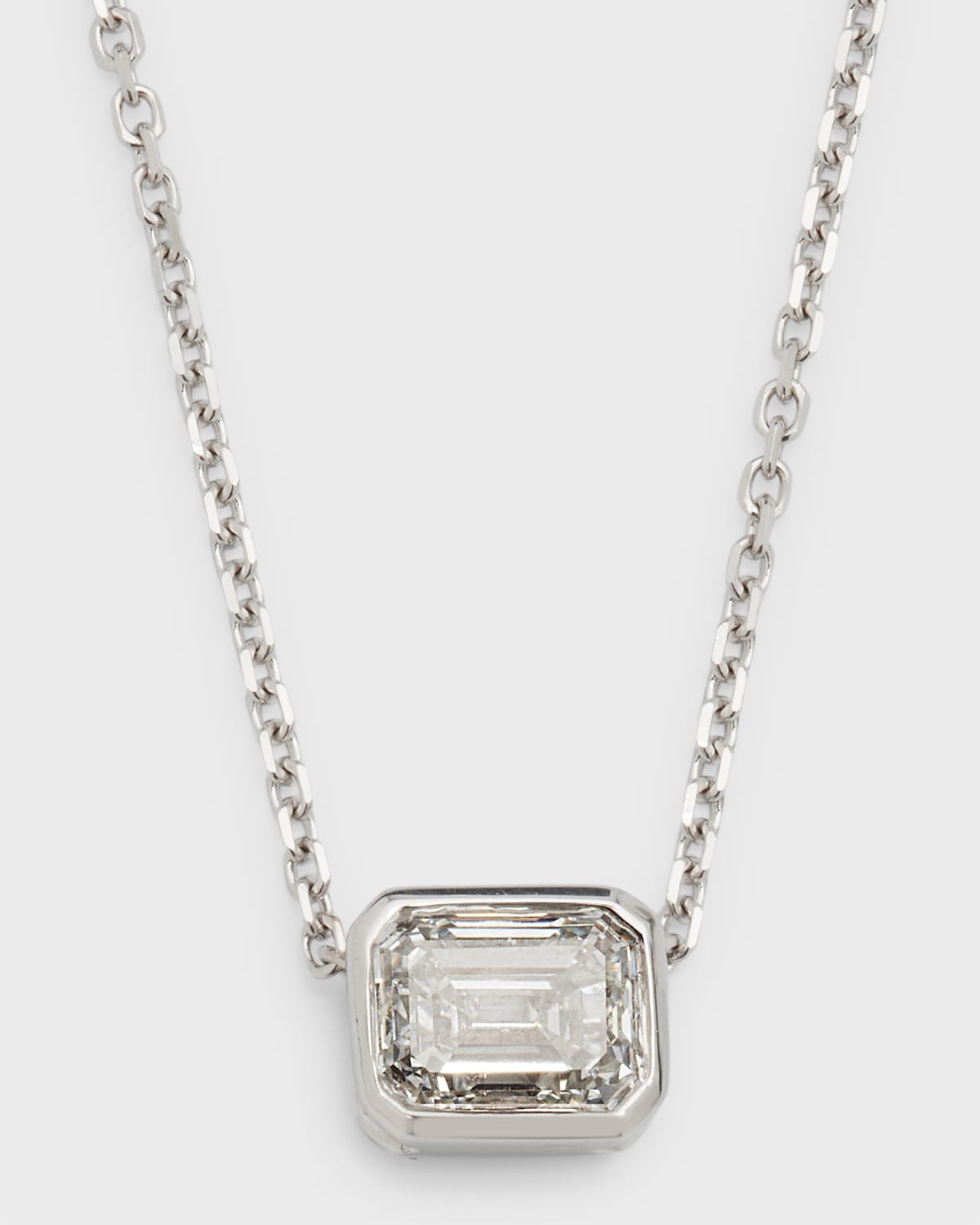 18K White Gold Emerald-Cut East-West Diamond Pendant