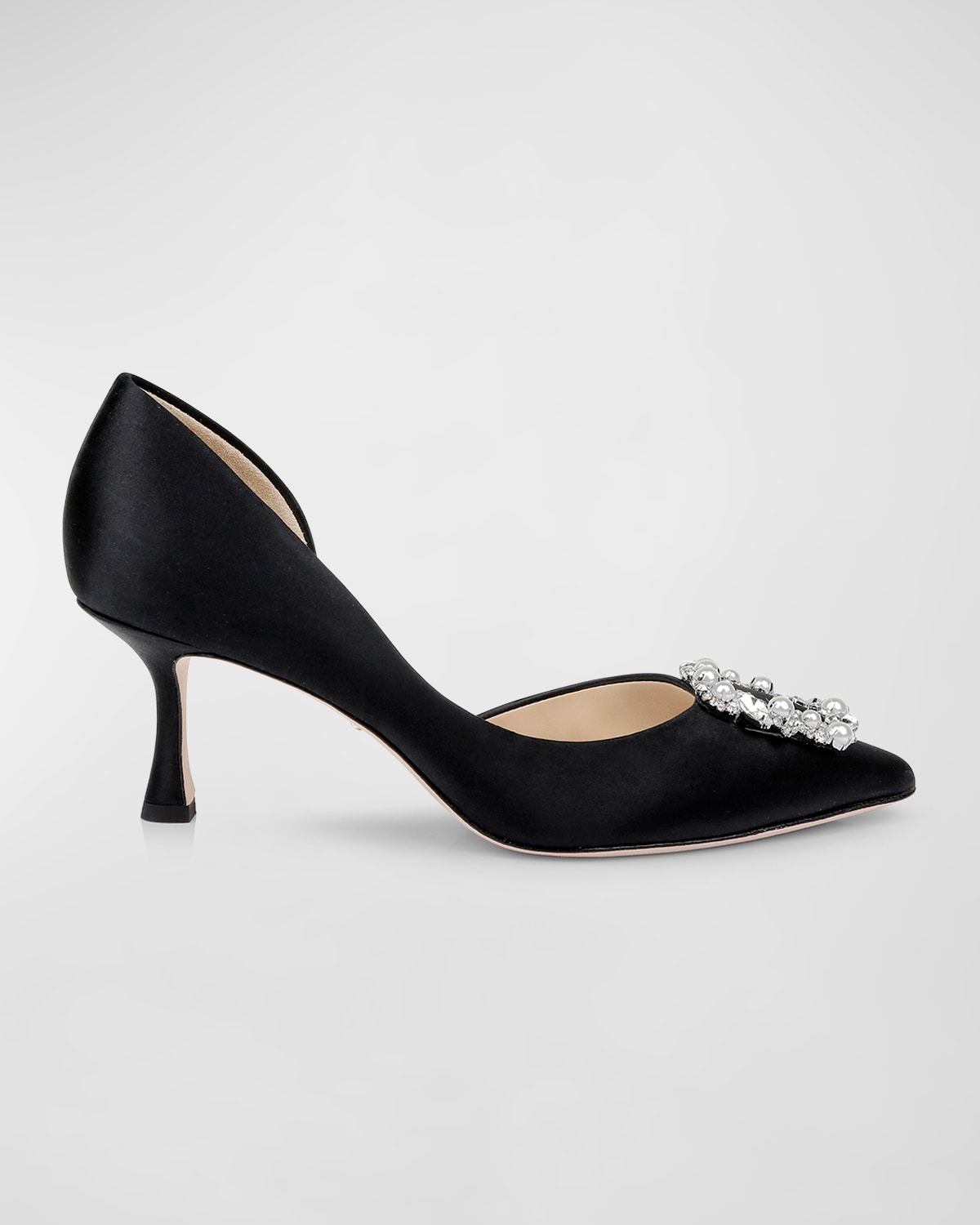 Badgley Mischka Fabia Embellished Pointed Toe Pump In Blacksatin