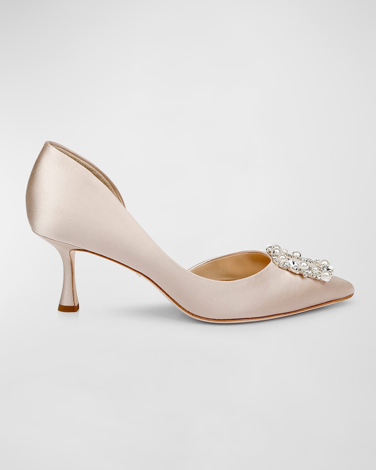 Badgley Mischka Fabia Embellished Buckle Satin Pumps In Nude