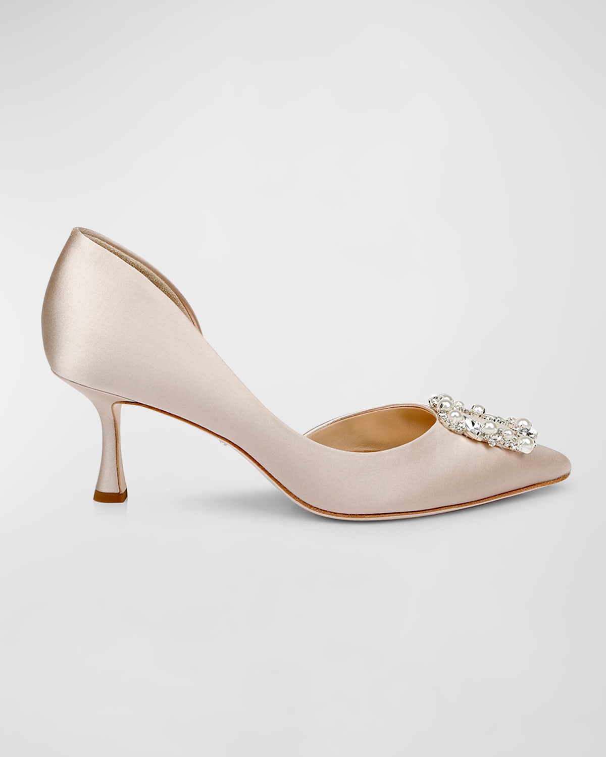 Badgley Mischka Fabia Embellished Buckle Satin Pumps In Nude