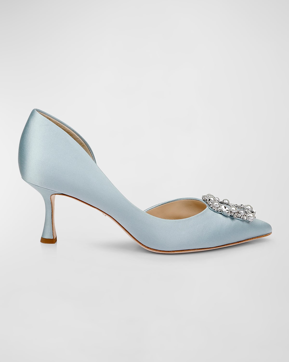 Badgley Mischka Fabia Embellished Buckle Satin Pumps In Mist Blue