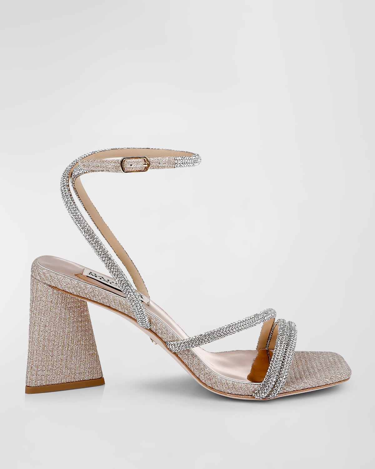 Badgley Mischka Freedom Rhinestone Block-heel Sandals In Pale Gold